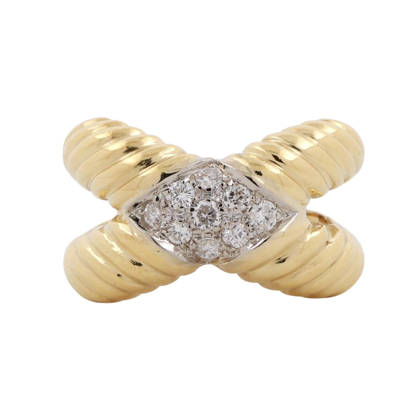 0.40 TW Diamond Crossover Cable Ring 18K Two-Tone Gold Size 6.25 Ladies Estate