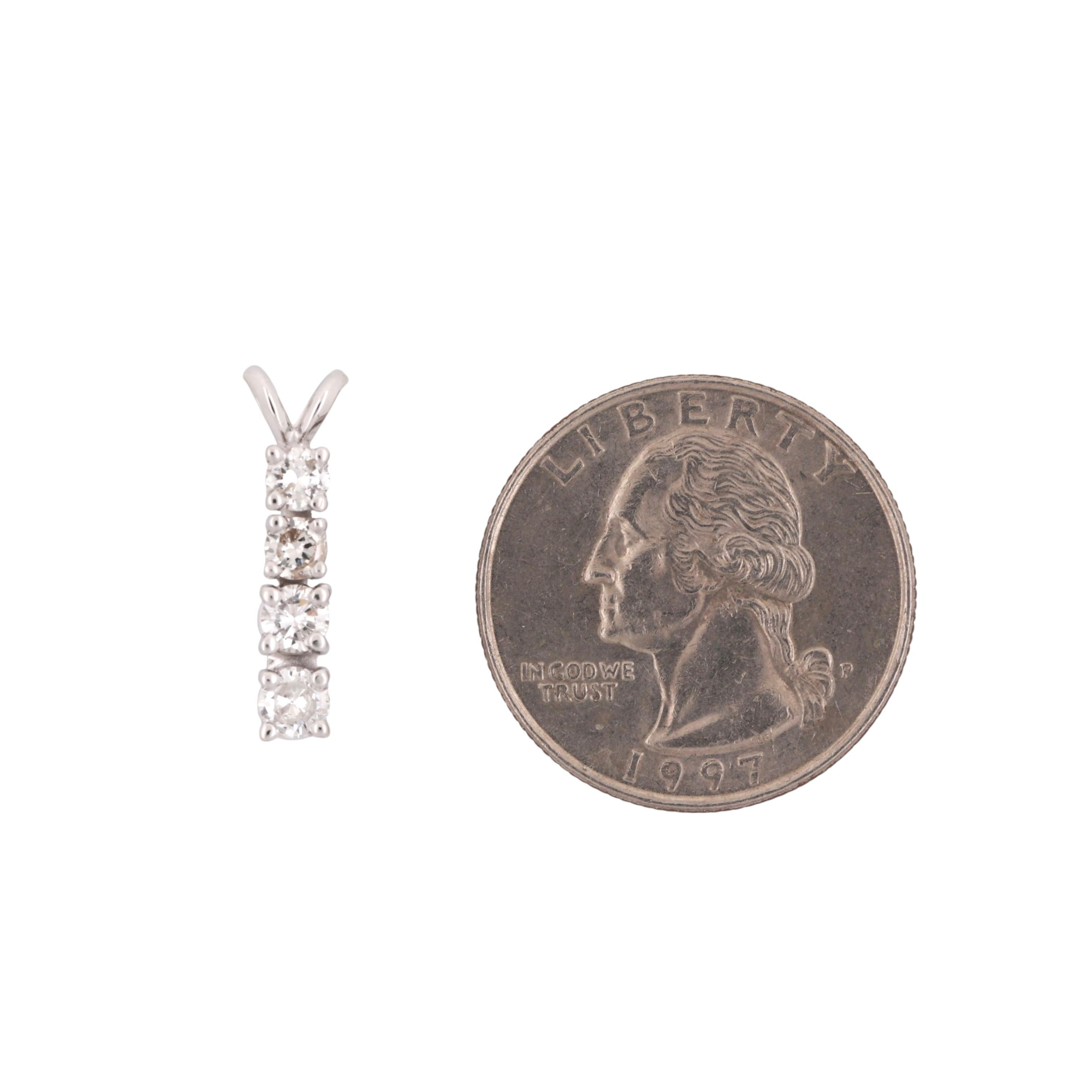 4-Stone Diamond Journey Pendant 14K White Gold 0.70 TW 0.75" Estate