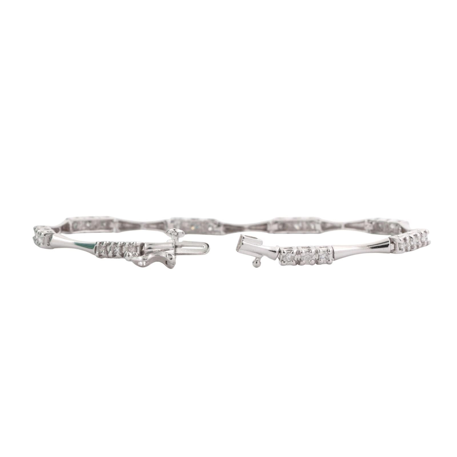 1.00 TW Diamond Bar Link Station Bracelet 14K White Gold 7" Ladies Estate
