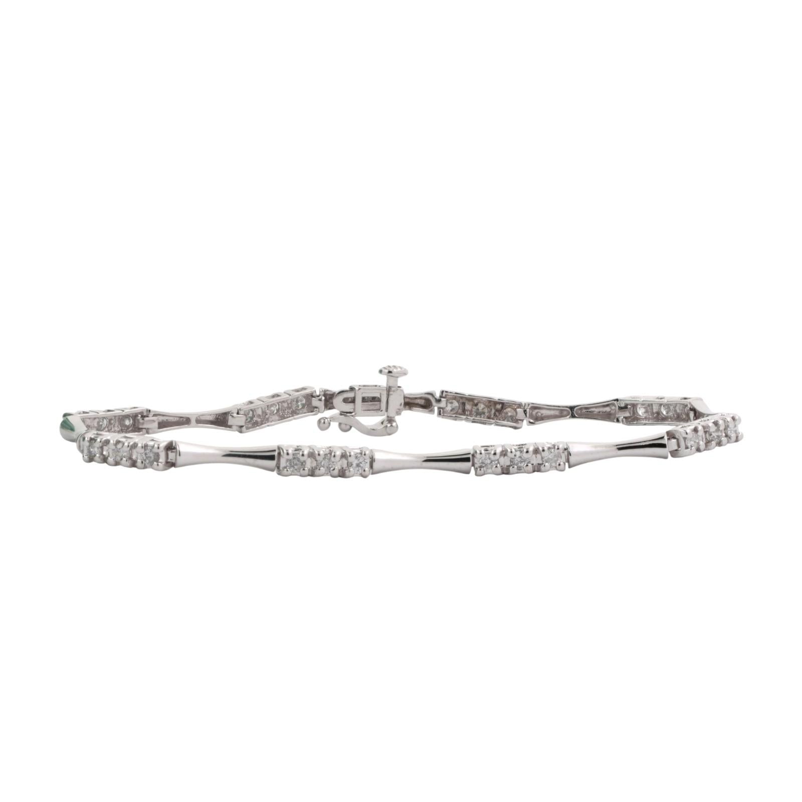 1.00 TW Diamond Bar Link Station Bracelet 14K White Gold 7" Ladies Estate