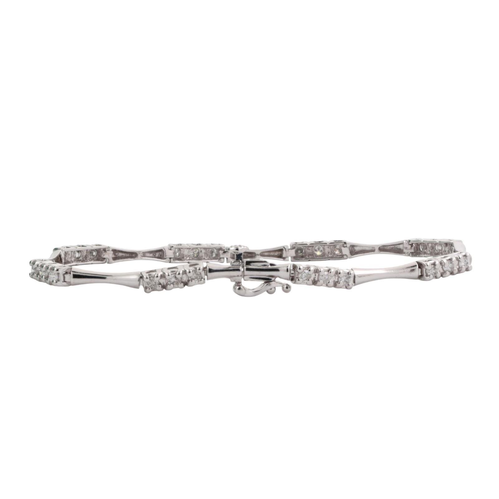 1.00 TW Diamond Bar Link Station Bracelet 14K White Gold 7" Ladies Estate