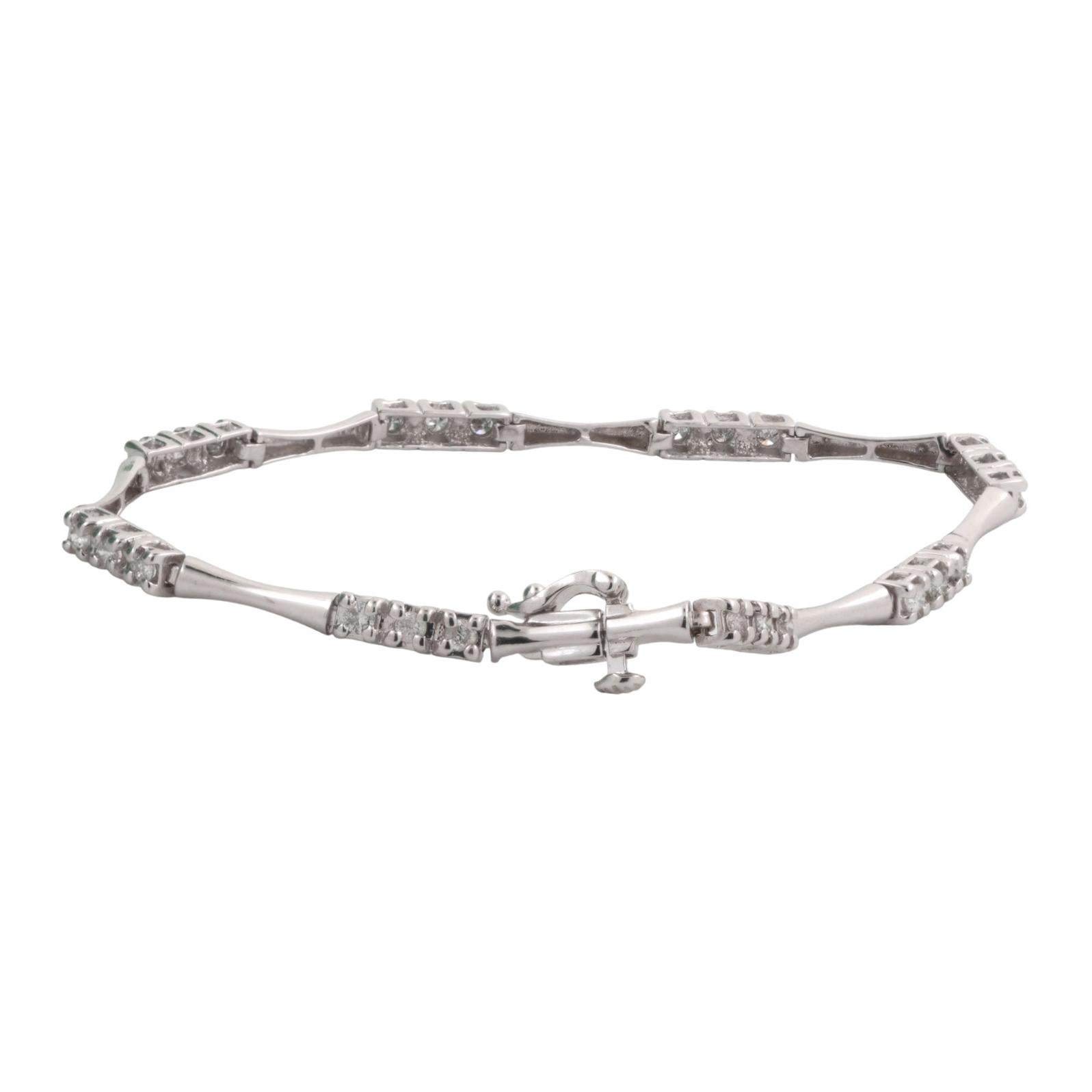 1.00 TW Diamond Bar Link Station Bracelet 14K White Gold 7" Ladies Estate