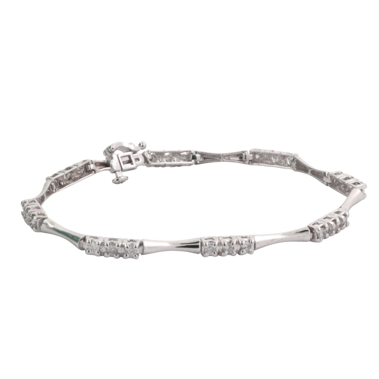 1.00 TW Diamond Bar Link Station Bracelet 14K White Gold 7" Ladies Estate