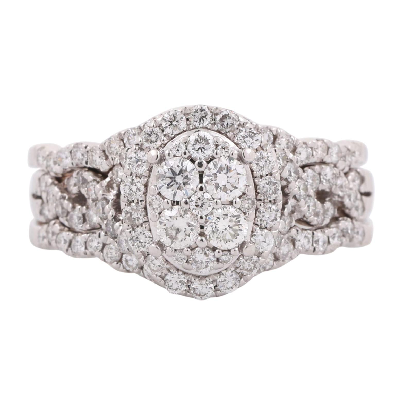 2.20 TW Cluster Diamond Oval Halo Ring 14K White Gold Size 9.75 Ladies Estate