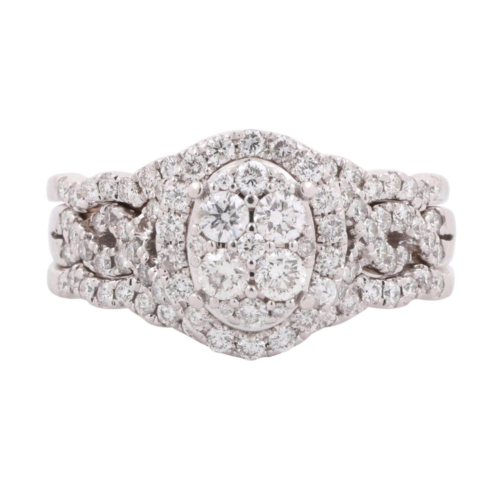 2.20 TW Cluster Diamond Oval Halo Ring 14K White Gold Size 9.75 Ladies Estate