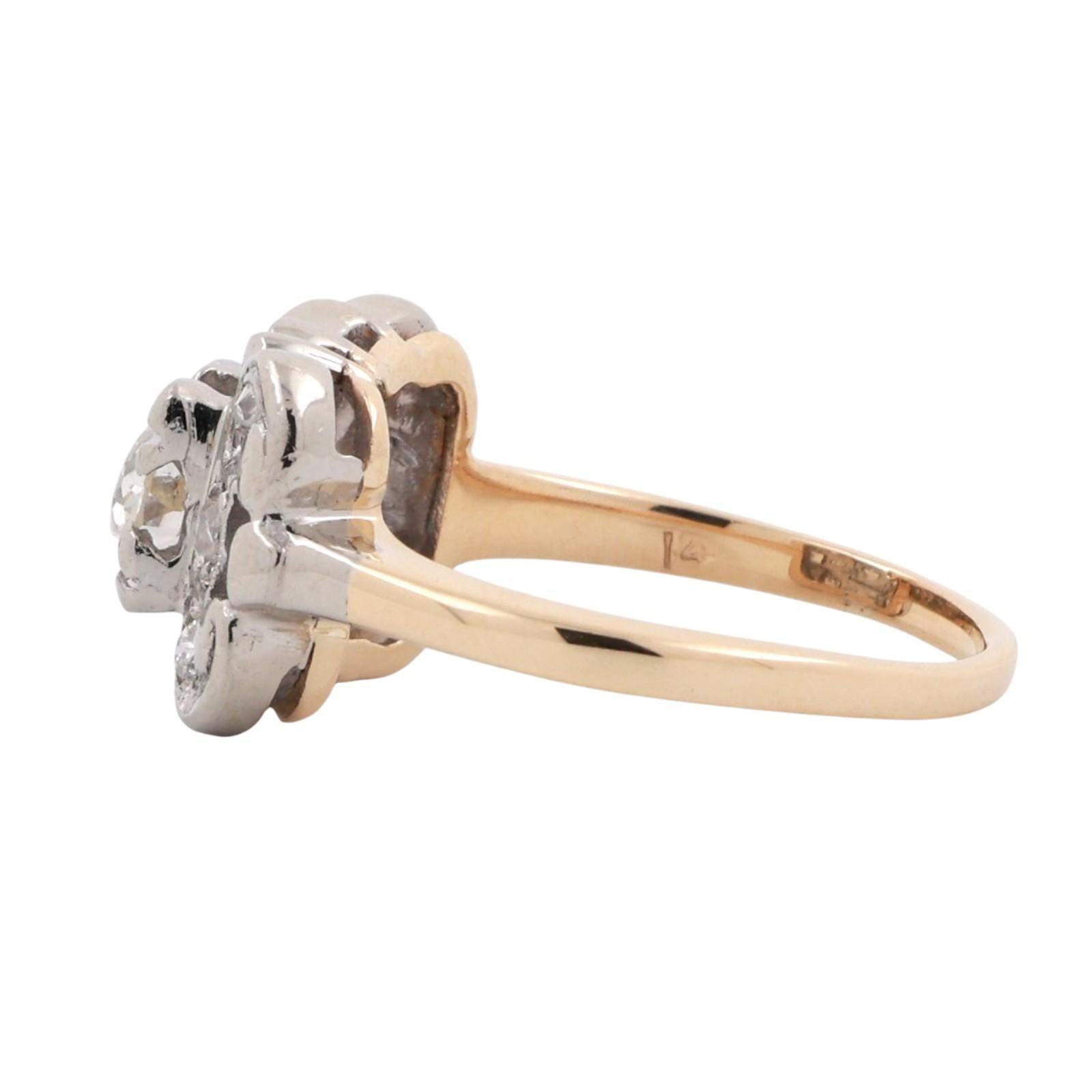 Vintage Old Euro Cut Diamond Solitaire Accent Ring 2-Tone Gold 0.50 TW Size 5.75