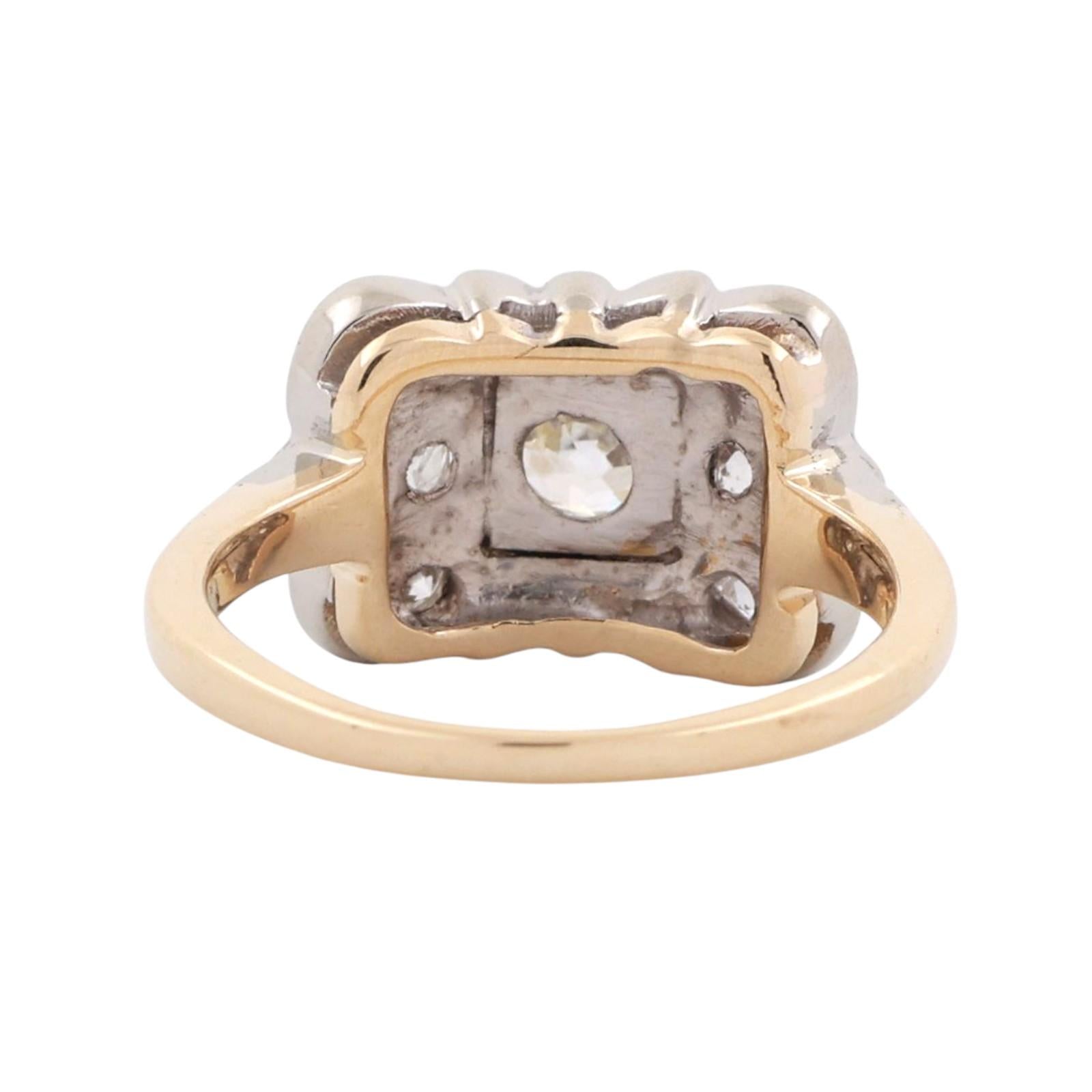 Vintage Old Euro Cut Diamond Solitaire Accent Ring 2-Tone Gold 0.50 TW Size 5.75