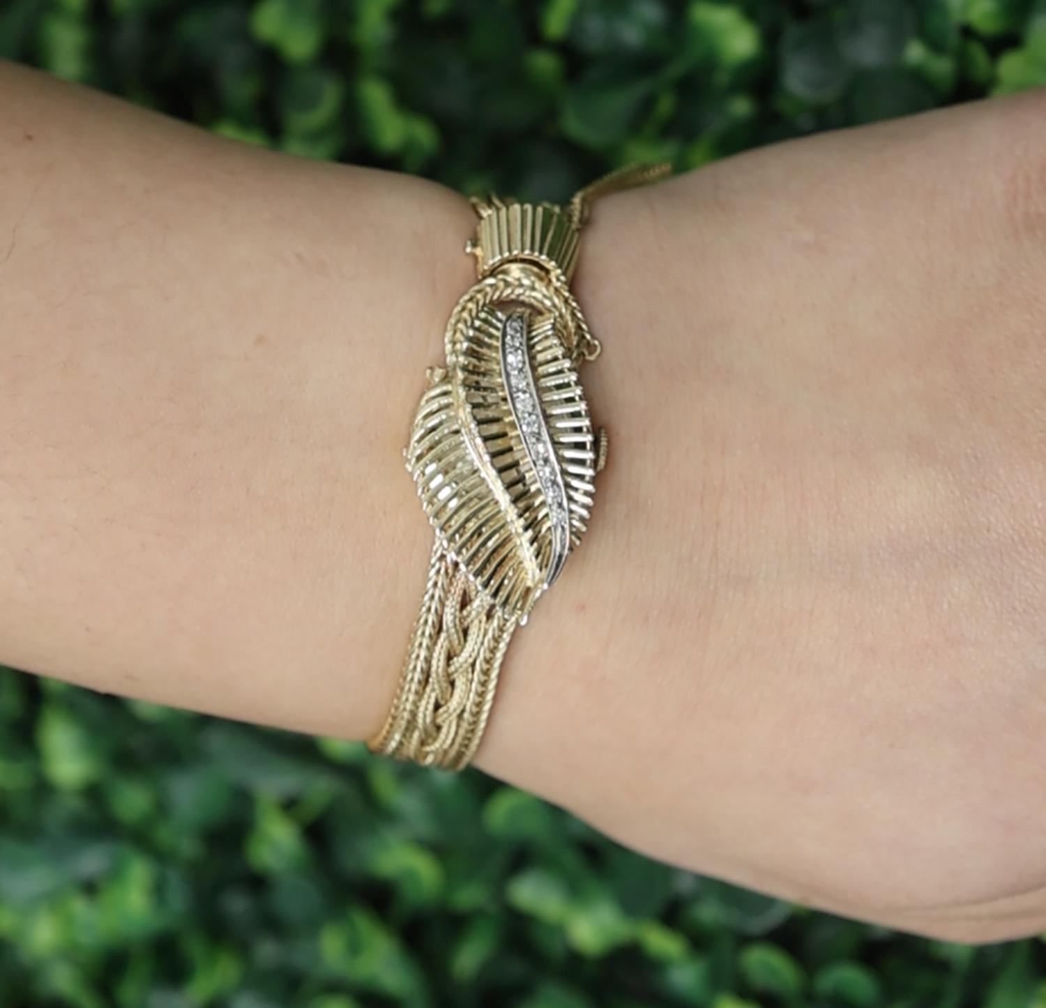 1960s Geneva Cover Case Watch Bracelet 2-Tone Gold Diamonds 6.25" Ladies