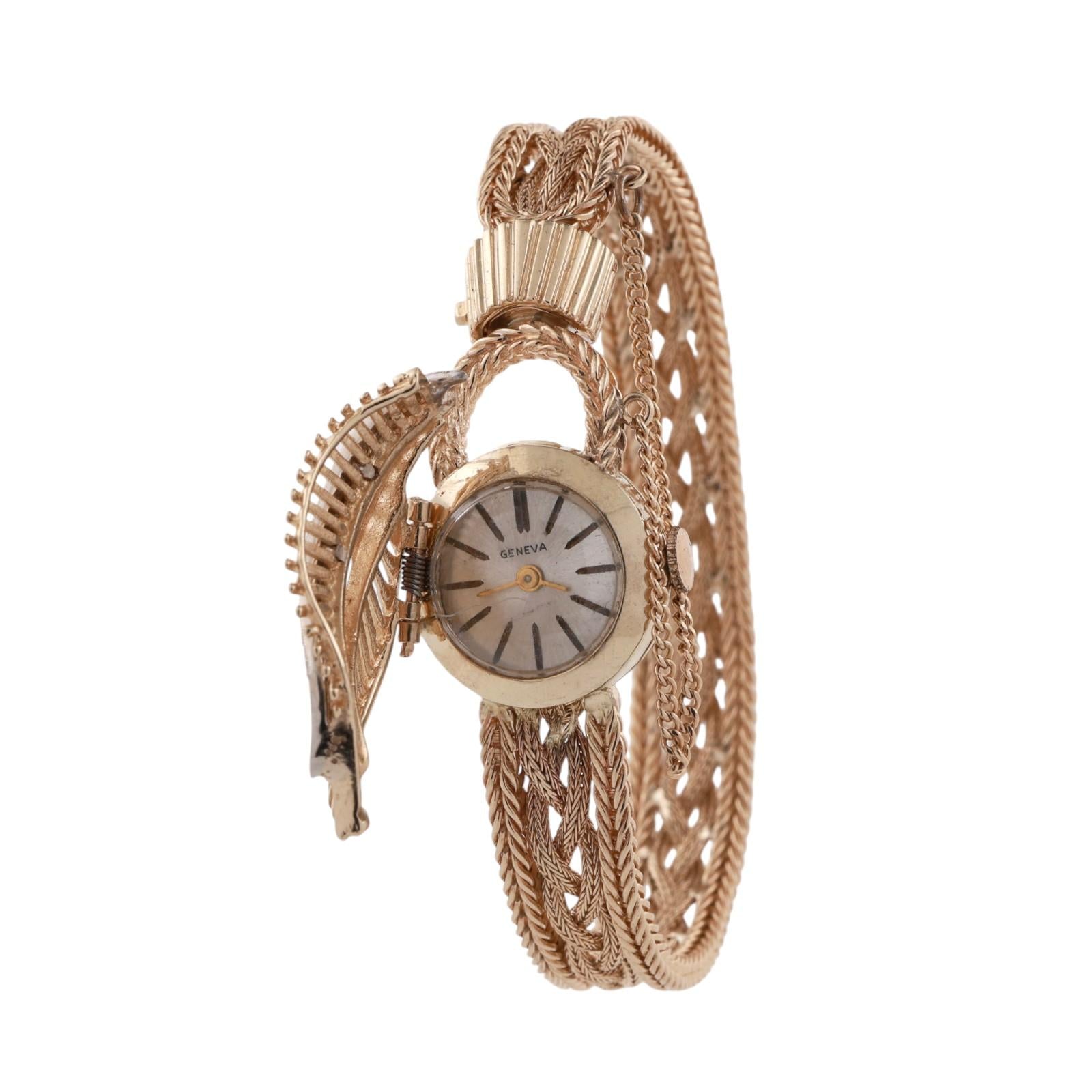 1960s Geneva Cover Case Watch Bracelet 2-Tone Gold Diamonds 6.25" Ladies