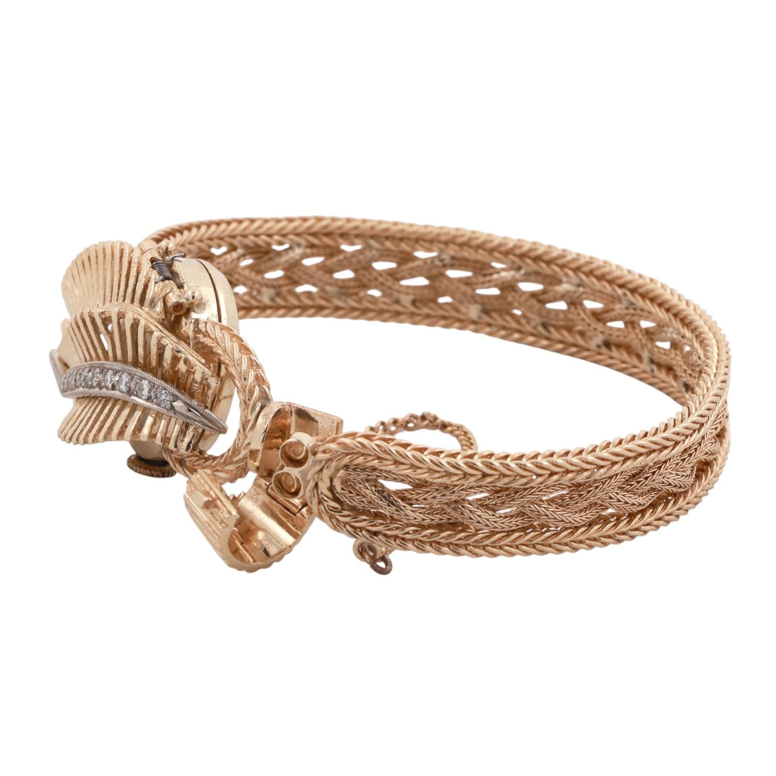 1960s Geneva Cover Case Watch Bracelet 2-Tone Gold Diamonds 6.25" Ladies