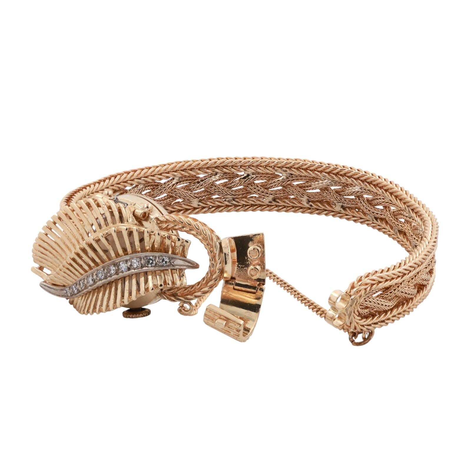 1960s Geneva Cover Case Watch Bracelet 2-Tone Gold Diamonds 6.25" Ladies