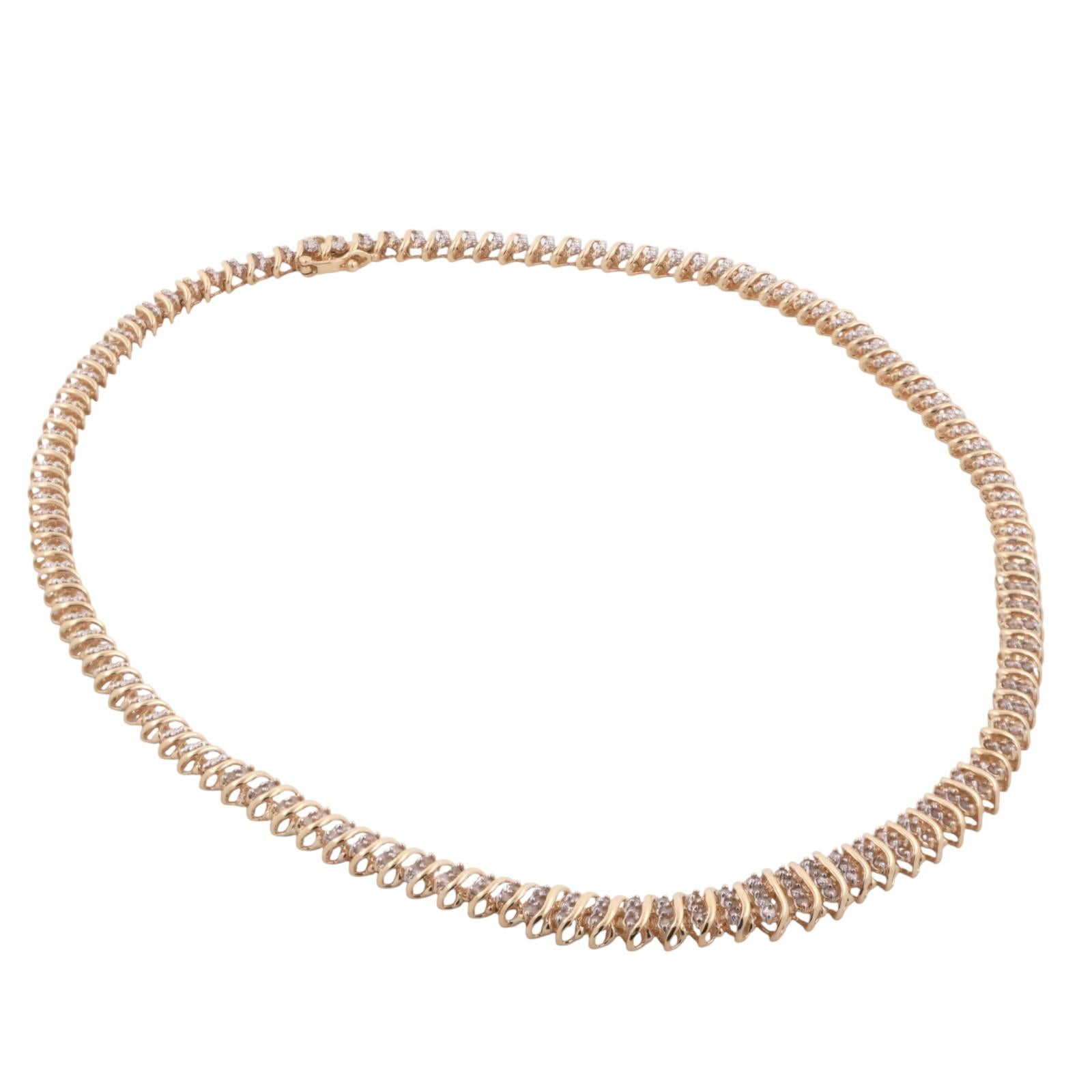 2.00 TW Graduating Diamond S Link Tennis Necklace 10K Gold 17" Ladies Estate