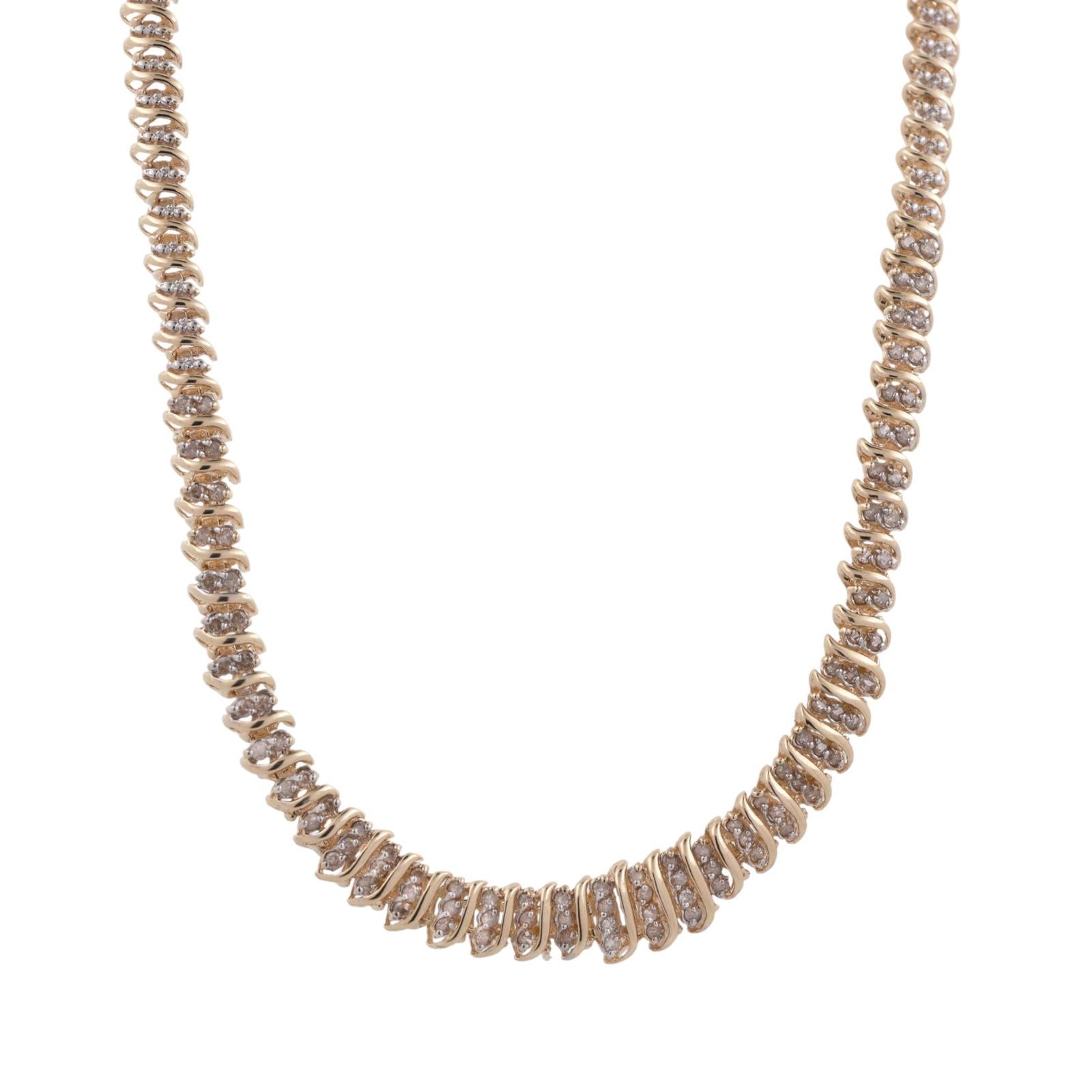 2.00 TW Graduating Diamond S Link Tennis Necklace 10K Gold 17" Ladies Estate