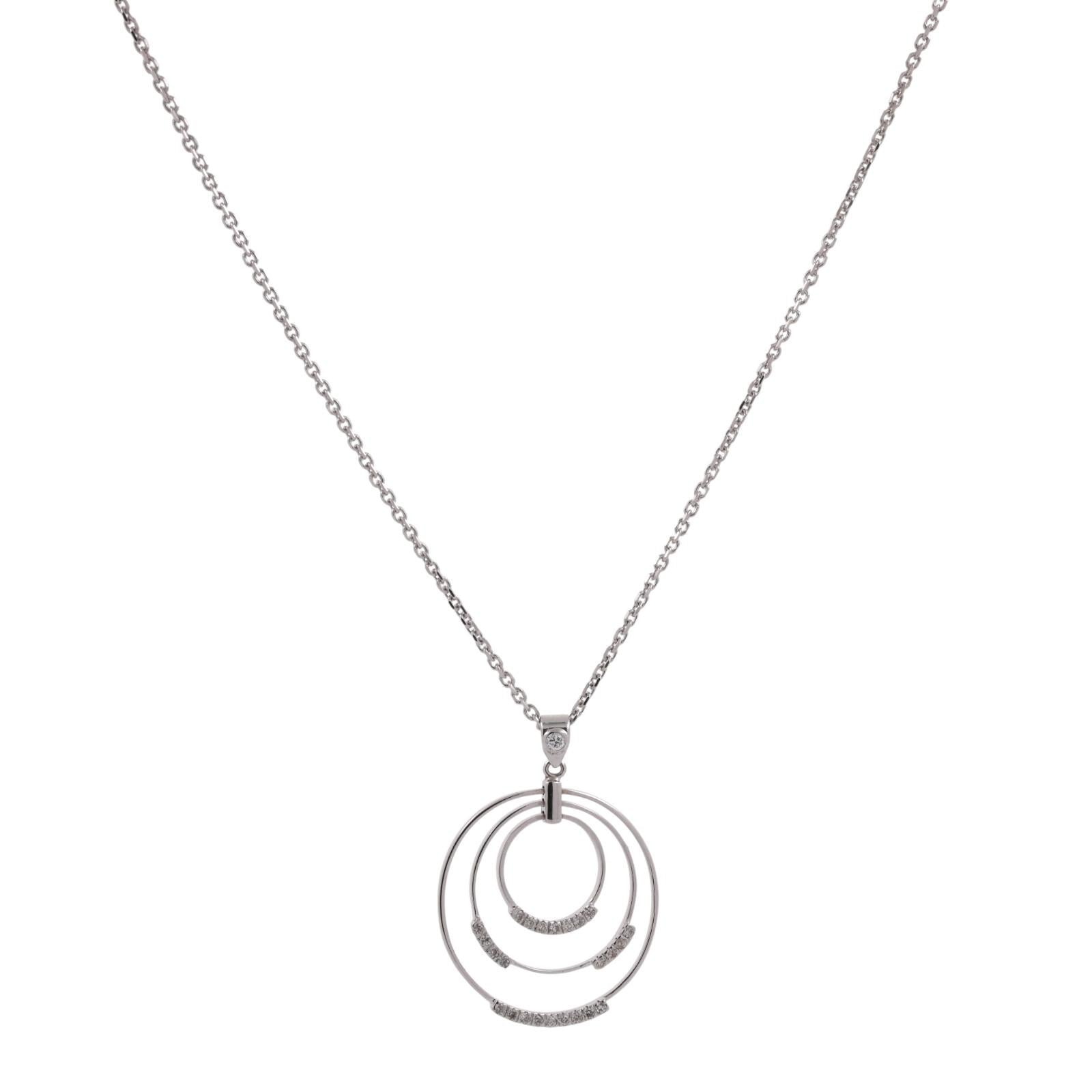 0.40 TW Diamond Tri-Circle Pendant Cable Chain Necklace 14K White Gold 18"