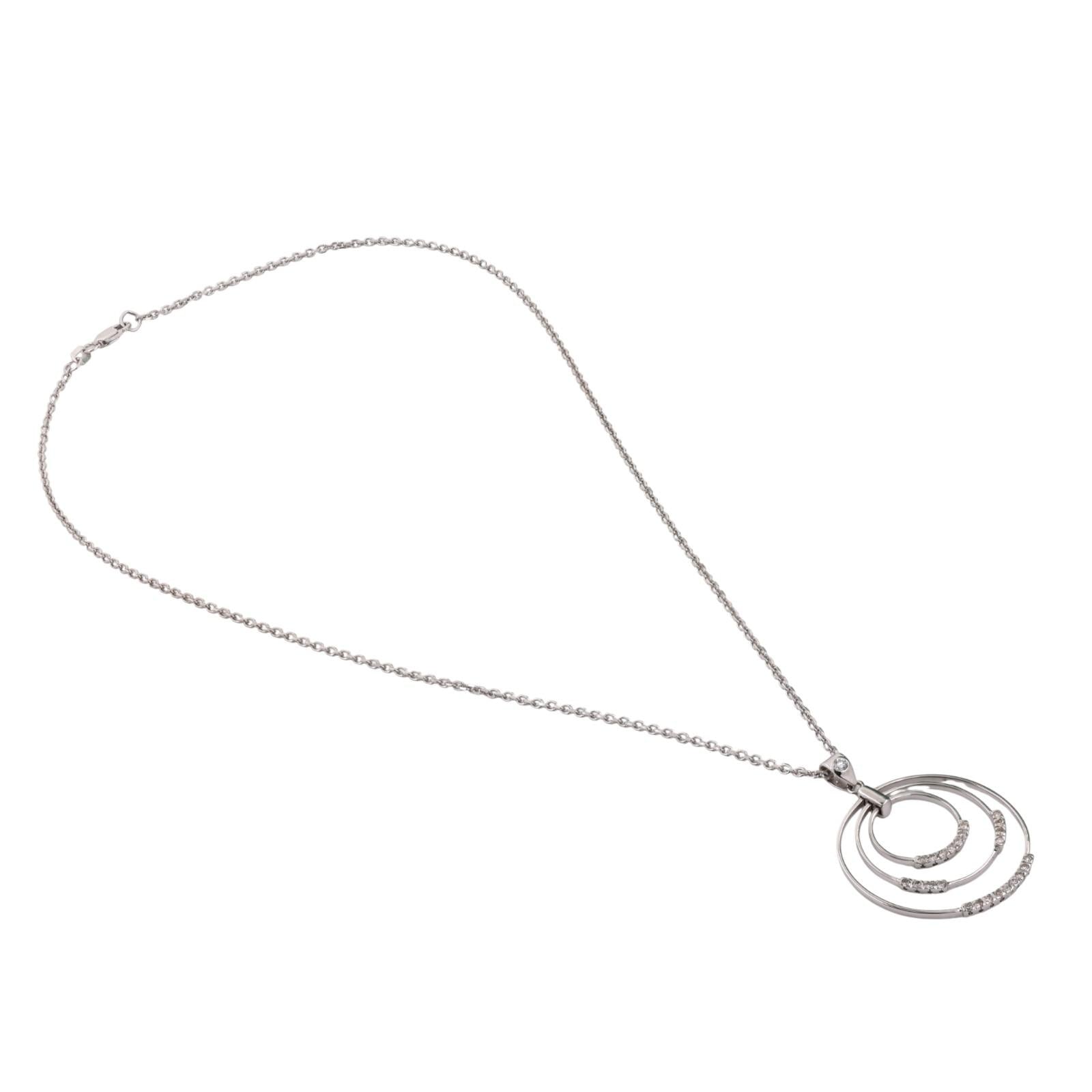 0.40 TW Diamond Tri-Circle Pendant Cable Chain Necklace 14K White Gold 18"