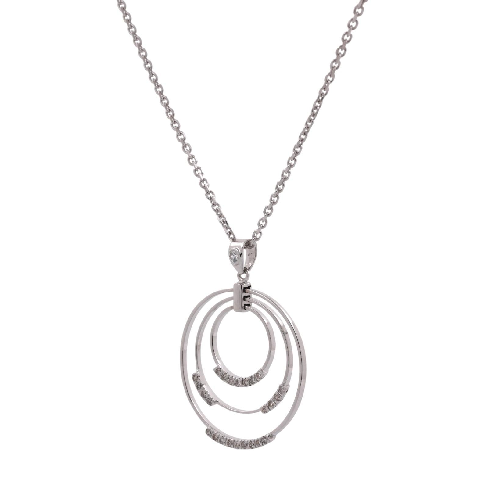 0.40 TW Diamond Tri-Circle Pendant Cable Chain Necklace 14K White Gold 18"