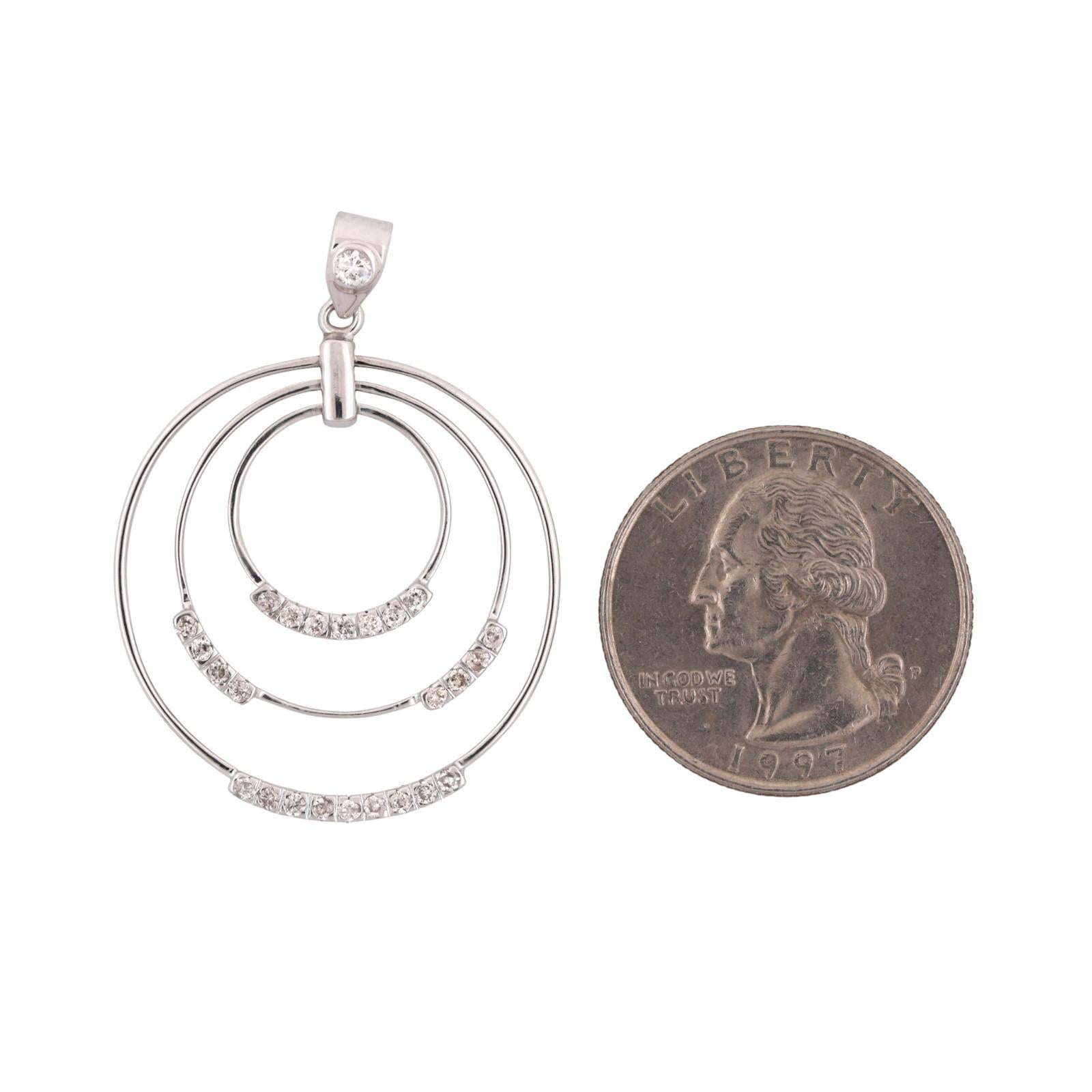 0.40 TW Diamond Tri-Circle Pendant Cable Chain Necklace 14K White Gold 18"