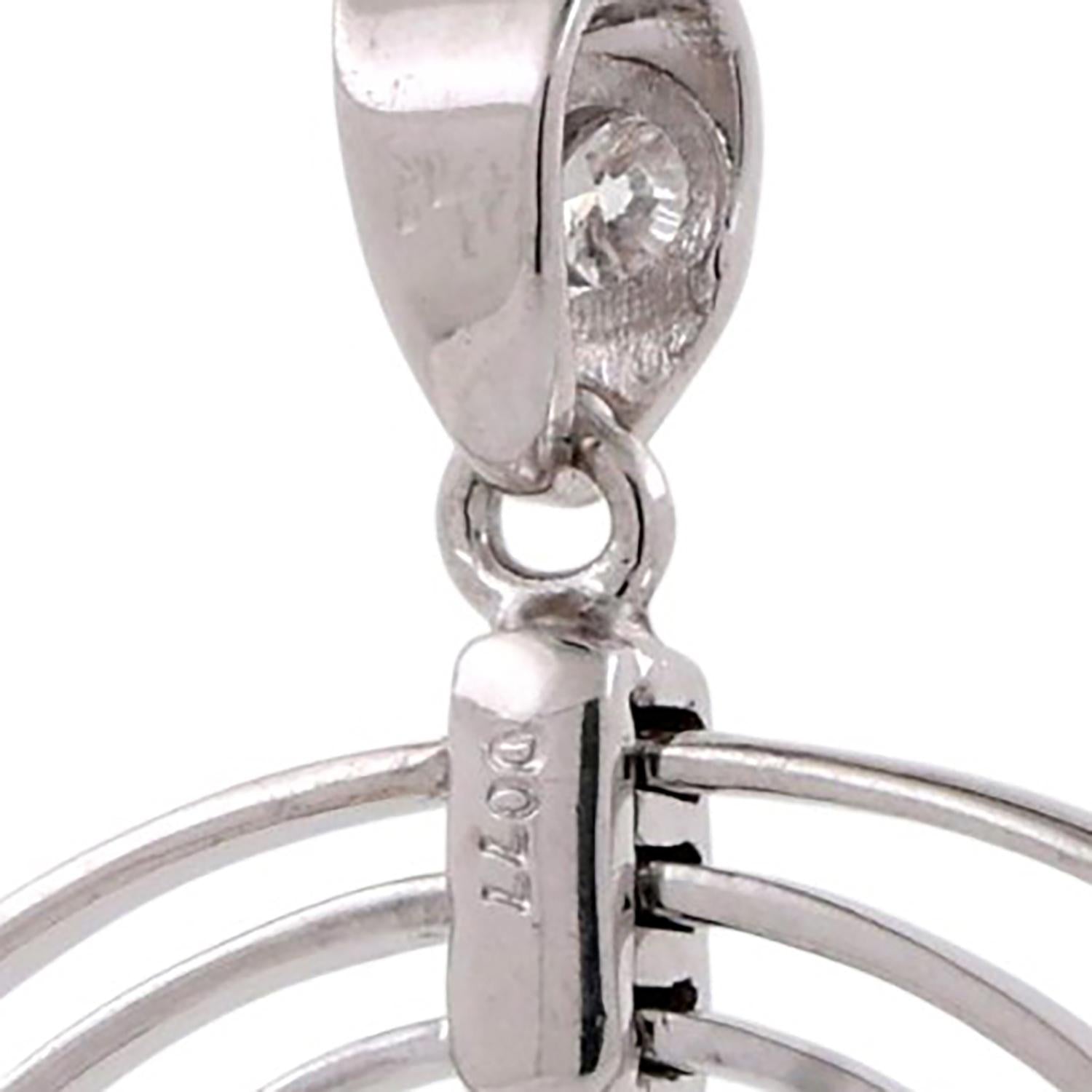 0.40 TW Diamond Tri-Circle Pendant Cable Chain Necklace 14K White Gold 18"