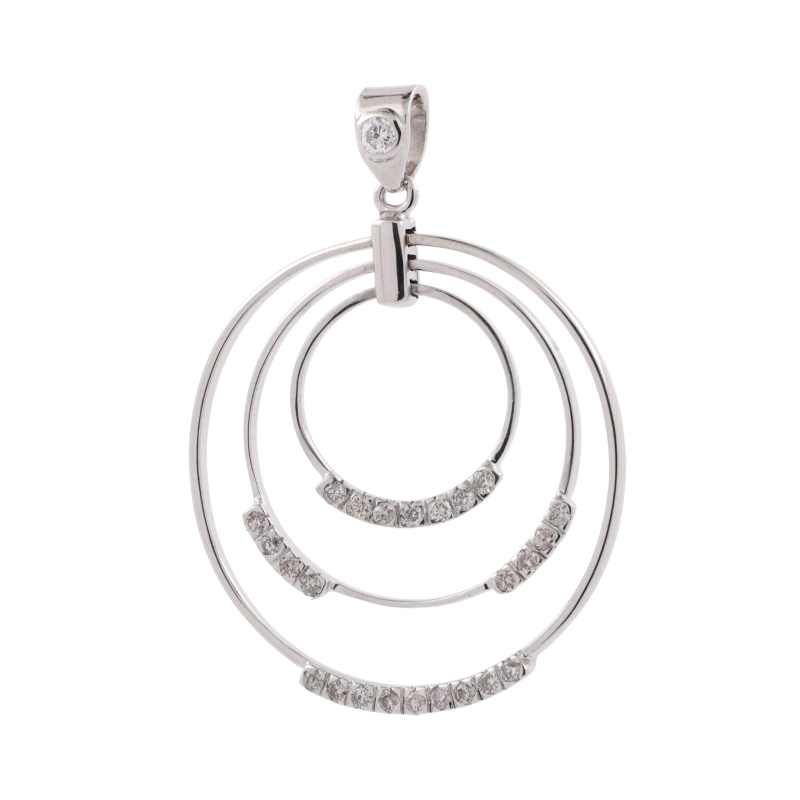 0.40 TW Diamond Tri-Circle Pendant Cable Chain Necklace 14K White Gold 18"