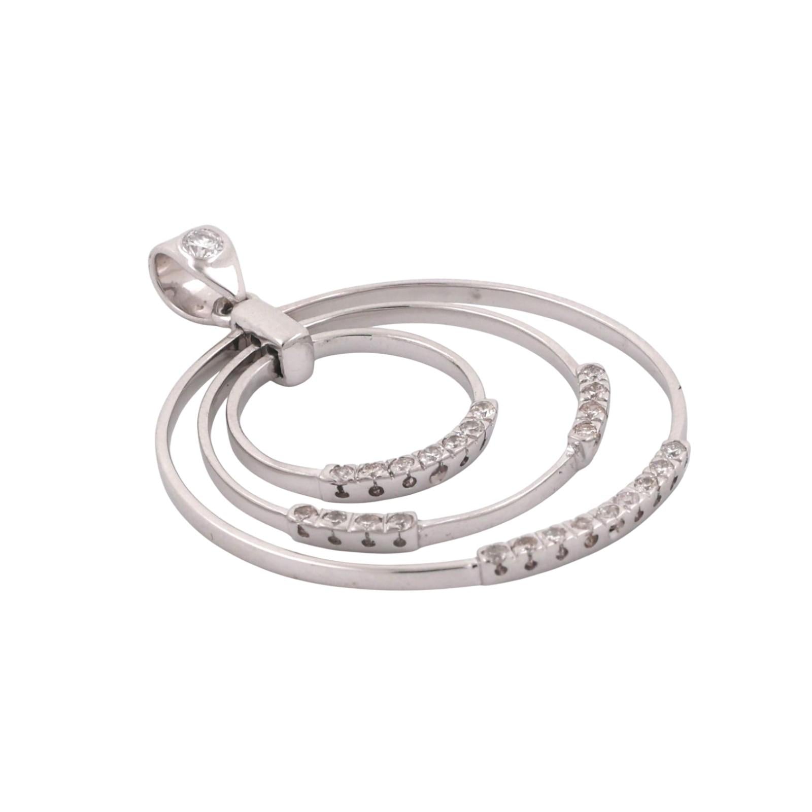 0.40 TW Diamond Tri-Circle Pendant Cable Chain Necklace 14K White Gold 18"