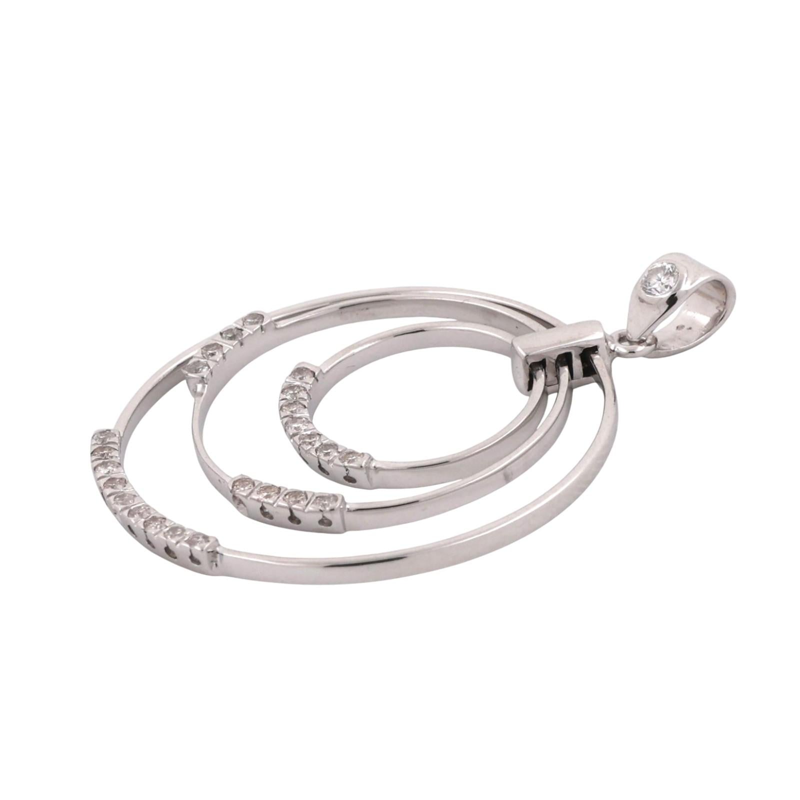 0.40 TW Diamond Tri-Circle Pendant Cable Chain Necklace 14K White Gold 18"