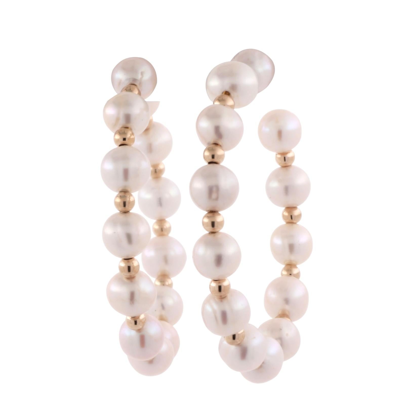 EFFY Cultured Freshwater Pearl Round Hoop Earrings 14K Yellow Gold 1.70" Ladies