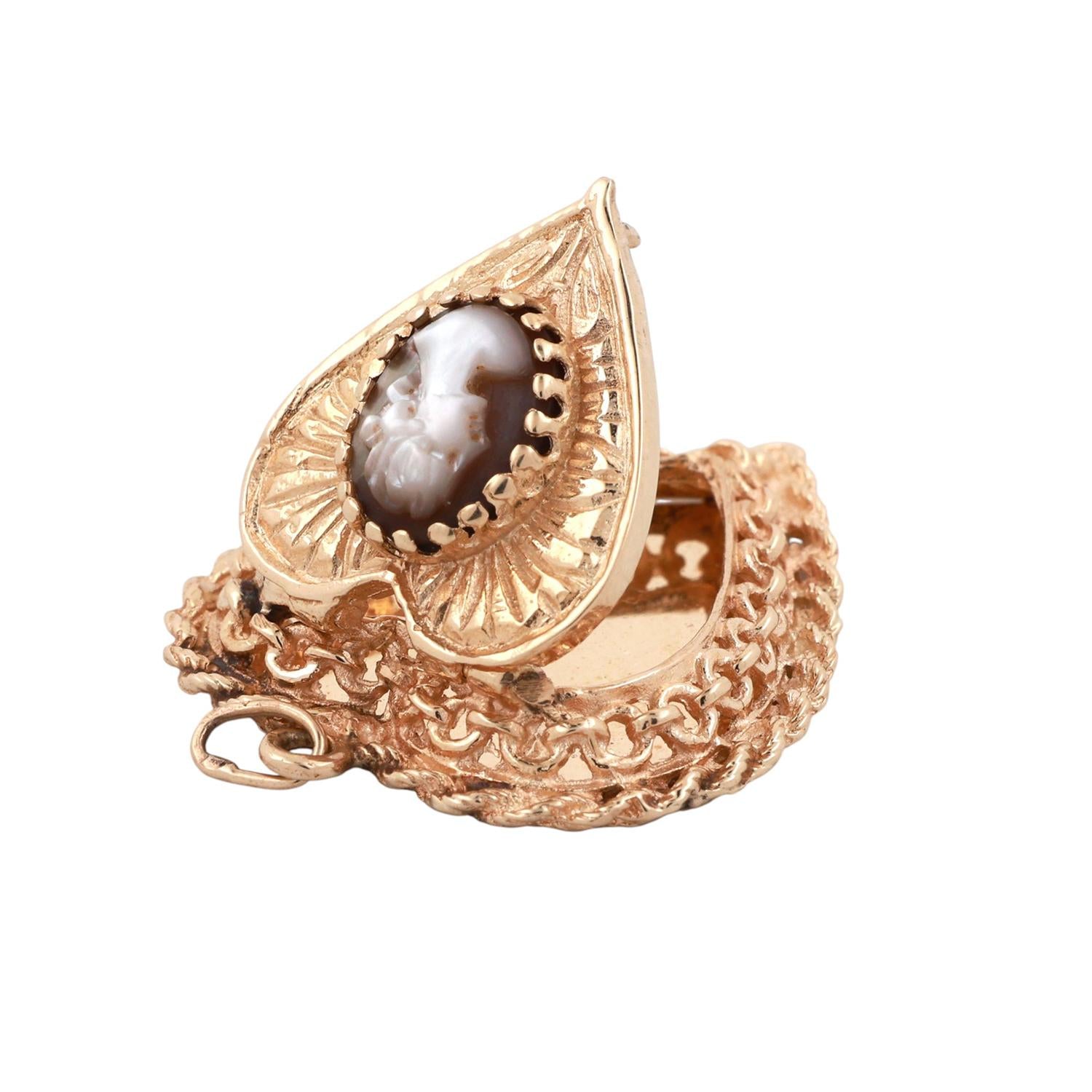 Vintage Cameo Heart Locket Pendant Charm 14K Yellow Gold Filigree Design 1.45"