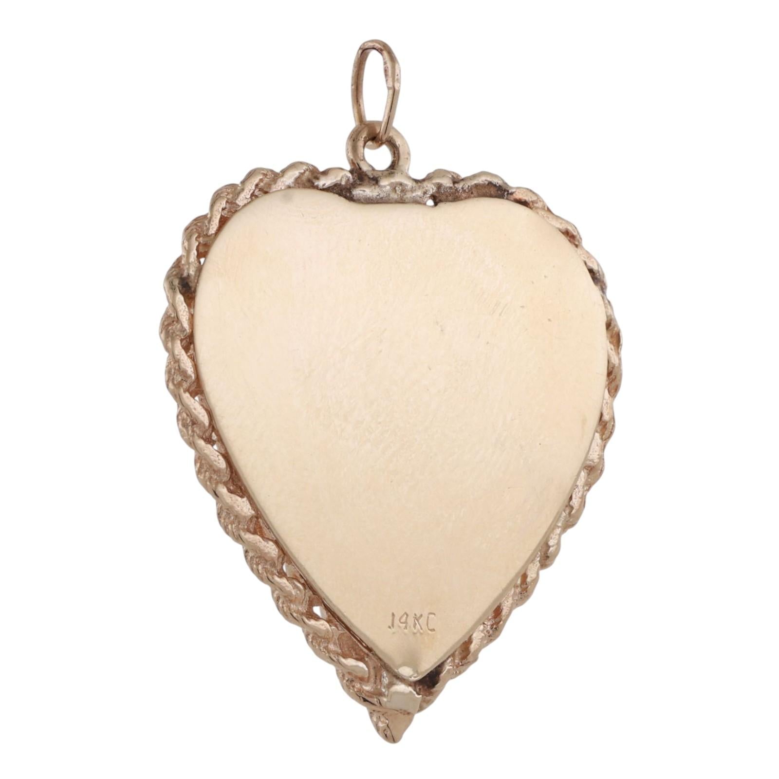 Vintage Cameo Heart Locket Pendant Charm 14K Yellow Gold Filigree Design 1.45"