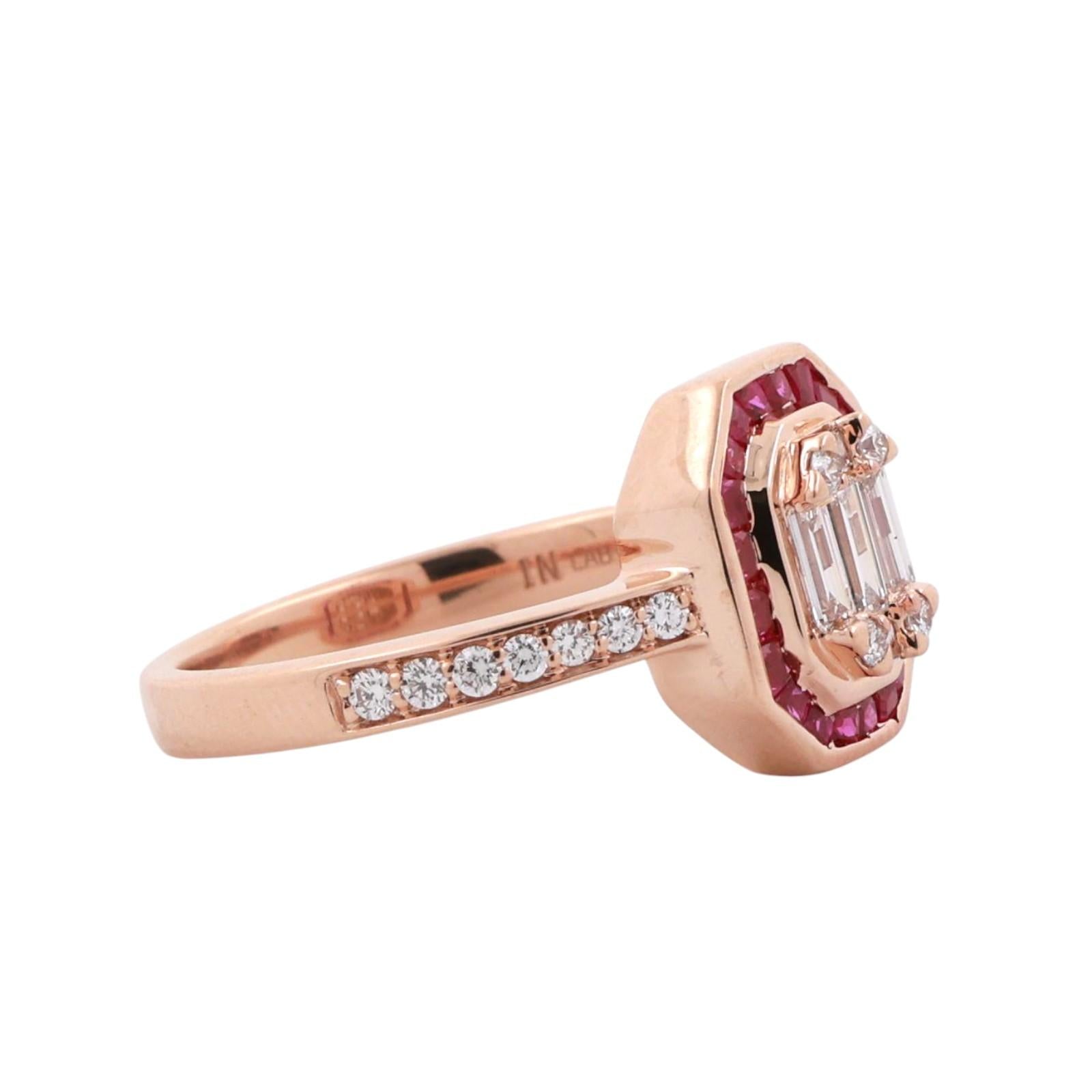 14K Rose Gold Diamond Ruby Halo Cocktail Ring 0.80 CTW Lab Grown Gems Size 7