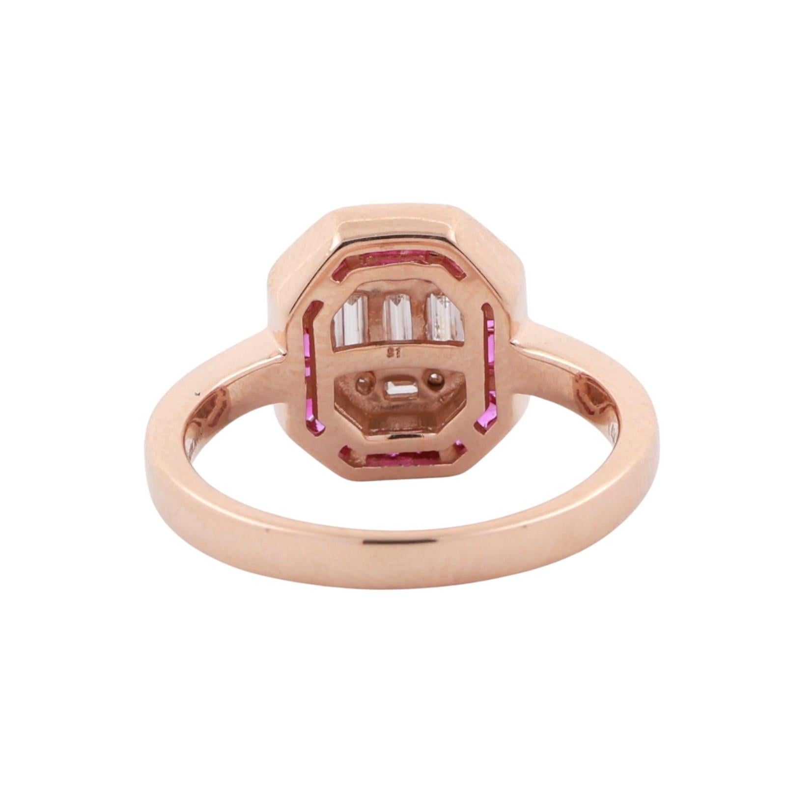 14K Rose Gold Diamond Ruby Halo Cocktail Ring 0.80 CTW Lab Grown Gems Size 7