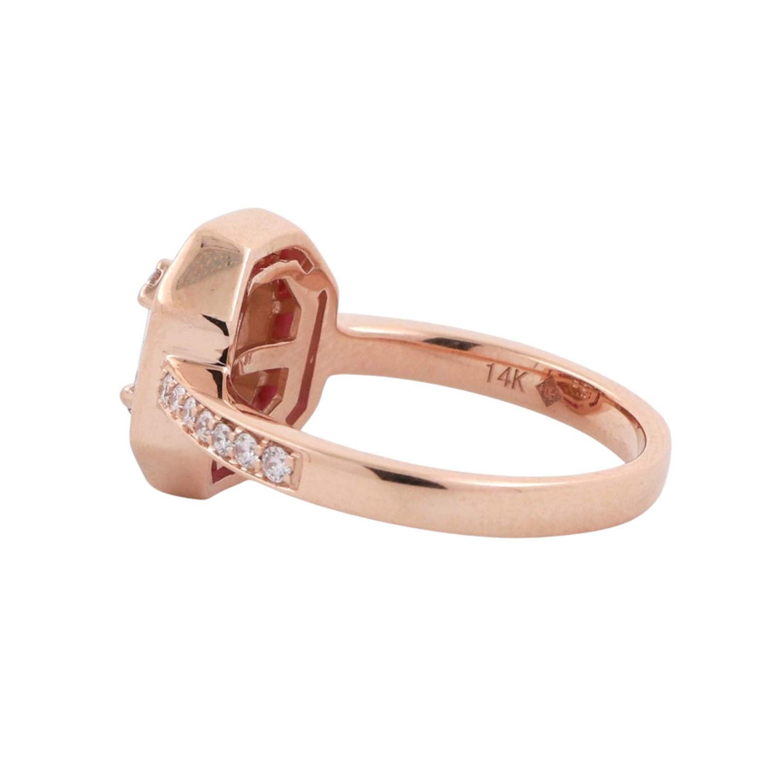 14K Rose Gold Diamond Ruby Halo Cocktail Ring 0.80 CTW Lab Grown Gems Size 7