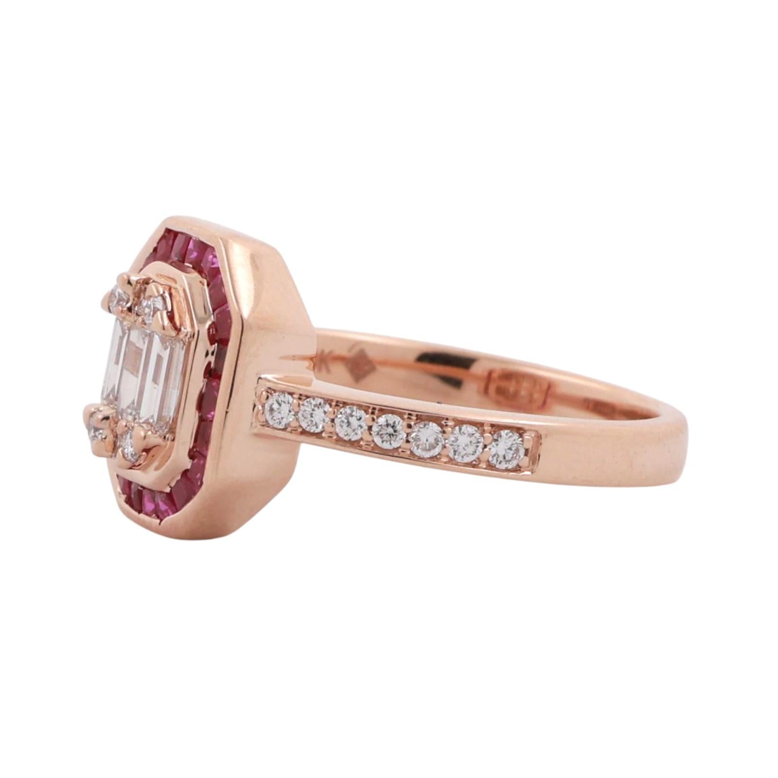 14K Rose Gold Diamond Ruby Halo Cocktail Ring 0.80 CTW Lab Grown Gems Size 7