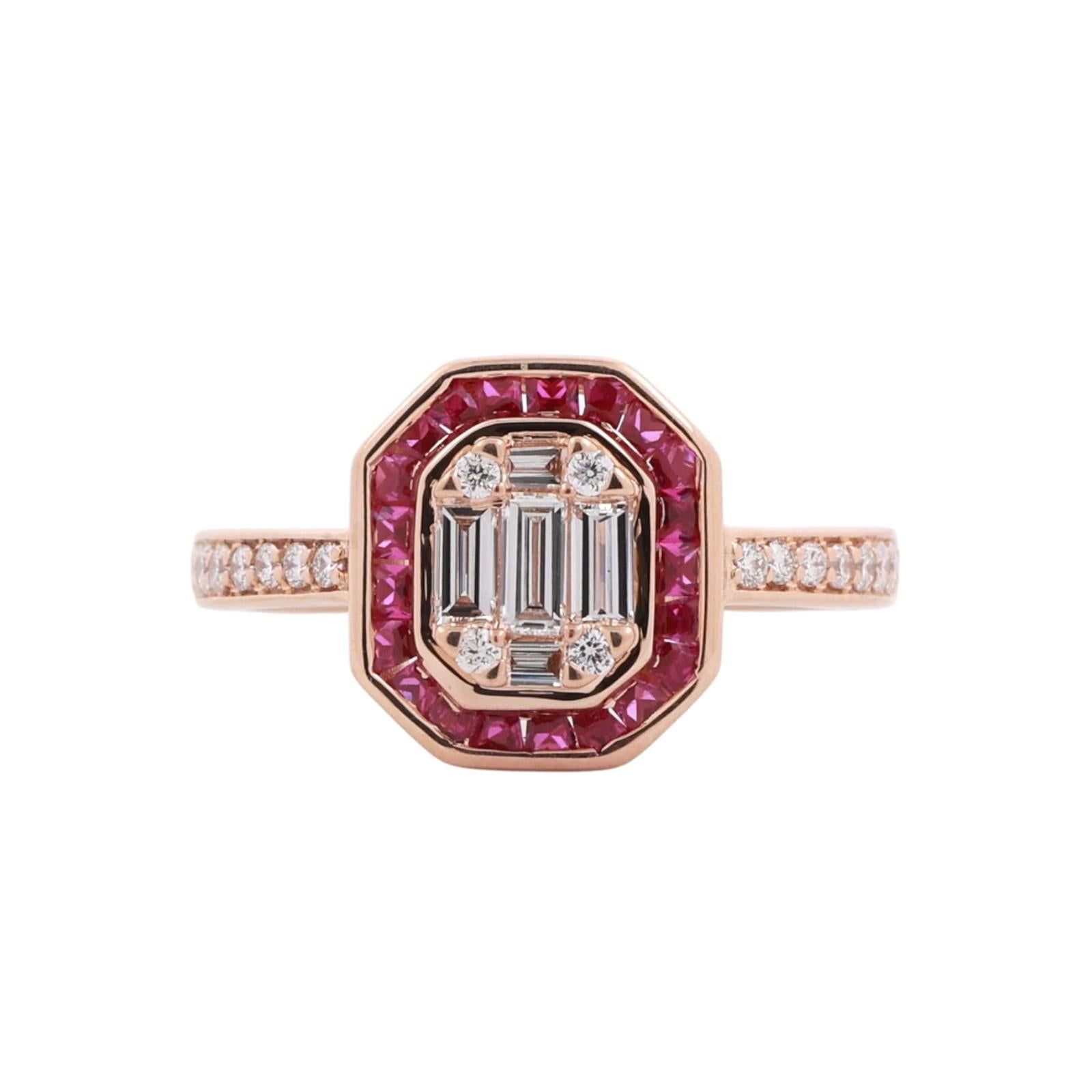 14K Rose Gold Diamond Ruby Halo Cocktail Ring 0.80 CTW Lab Grown Gems Size 7