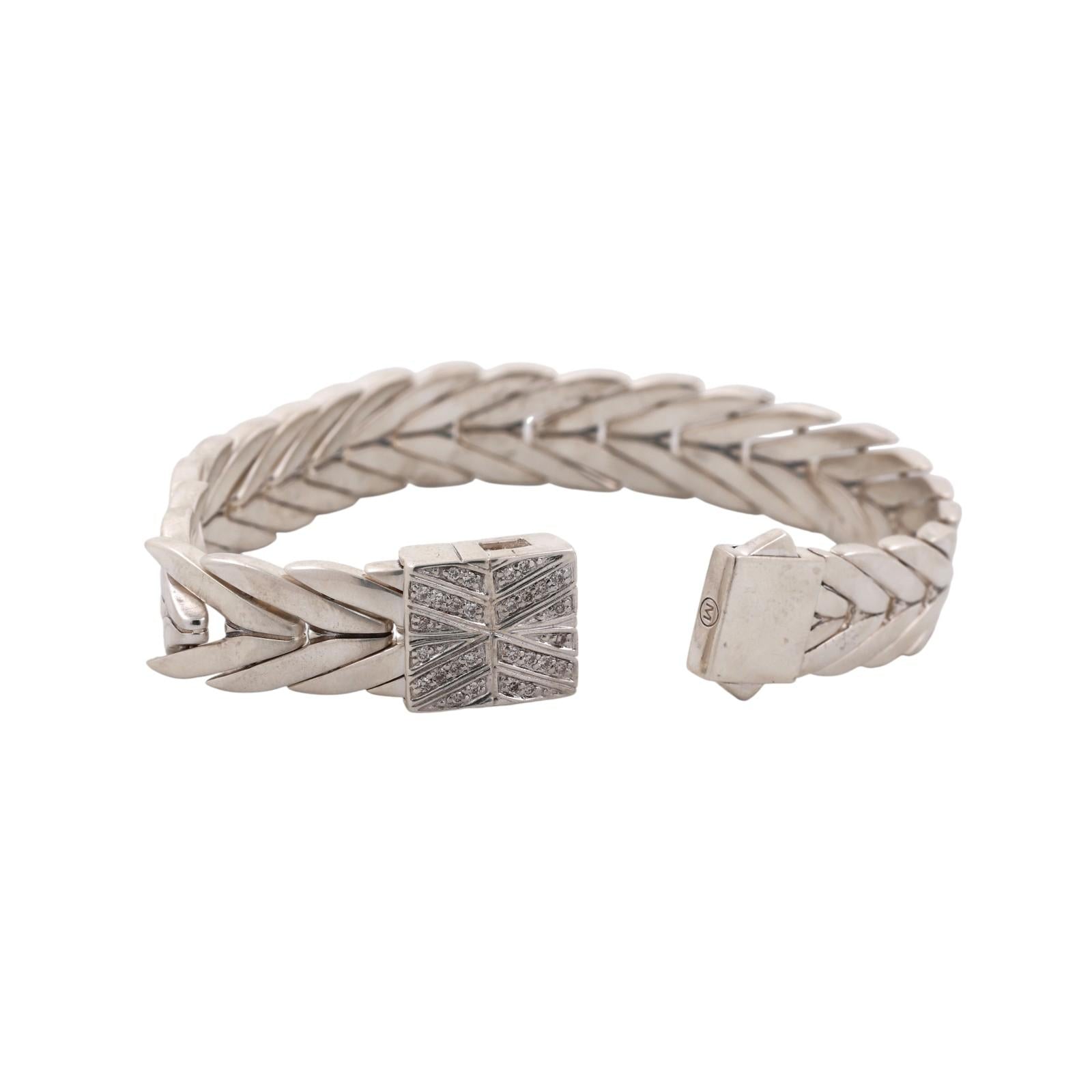 John Hardy Modern Chain Sterling Silver Diamond Bracelet 0.19 TW Size 7" Estate