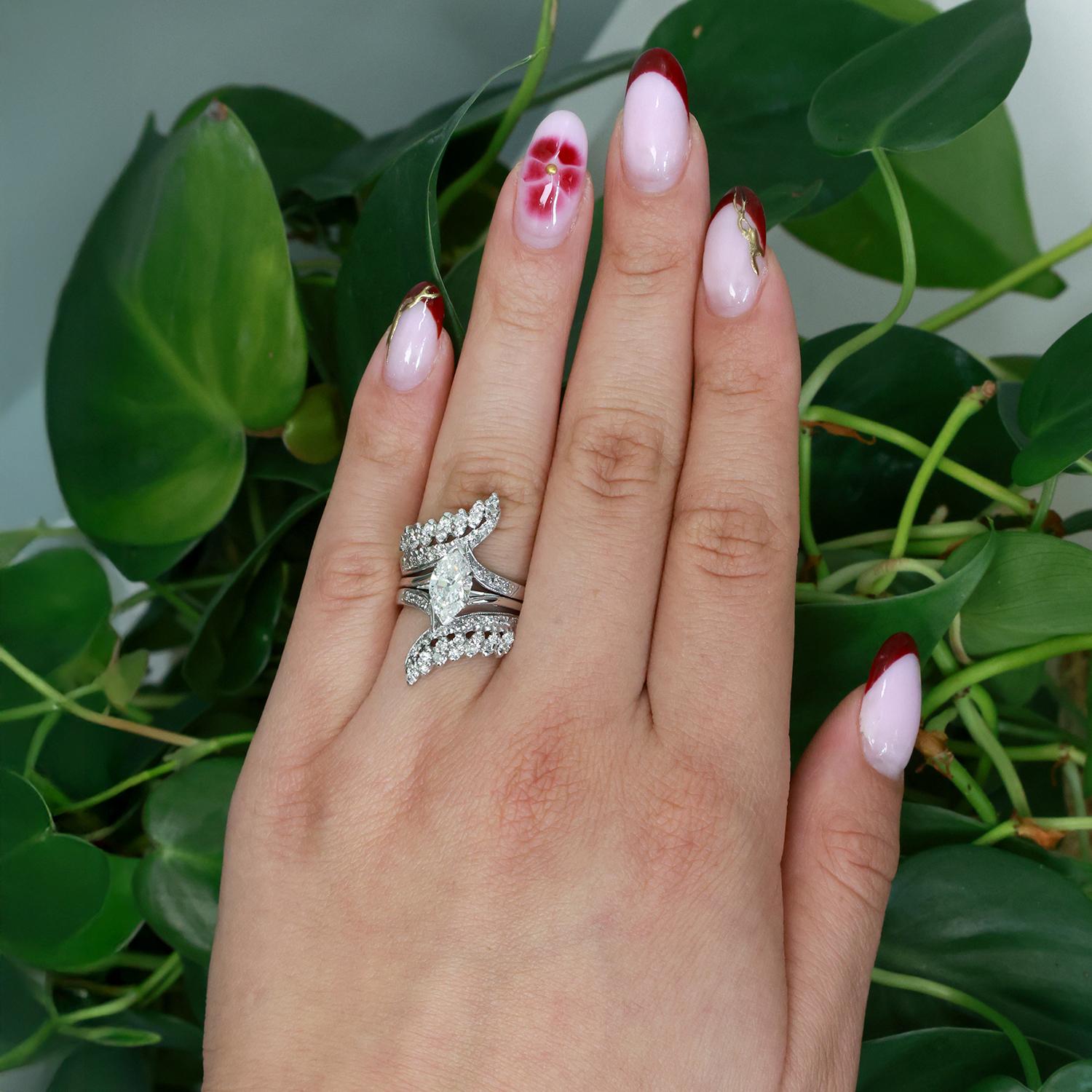 Marquise Solitaire Diamond Engagement Ring With Jacket 14K Gold 2.15 TW Size 6.5