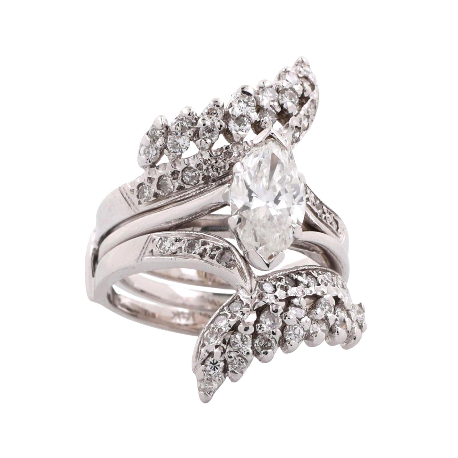 Marquise Solitaire Diamond Engagement Ring With Jacket 14K Gold 2.15 TW Size 6.5