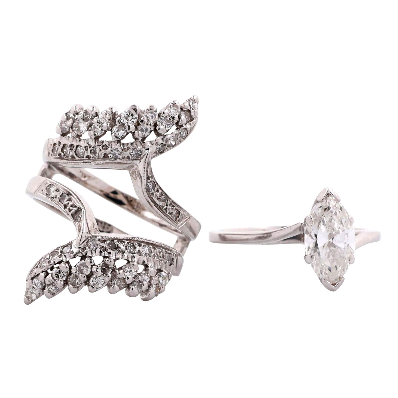 Marquise Solitaire Diamond Engagement Ring With Jacket 14K Gold 2.15 TW Size 6.5