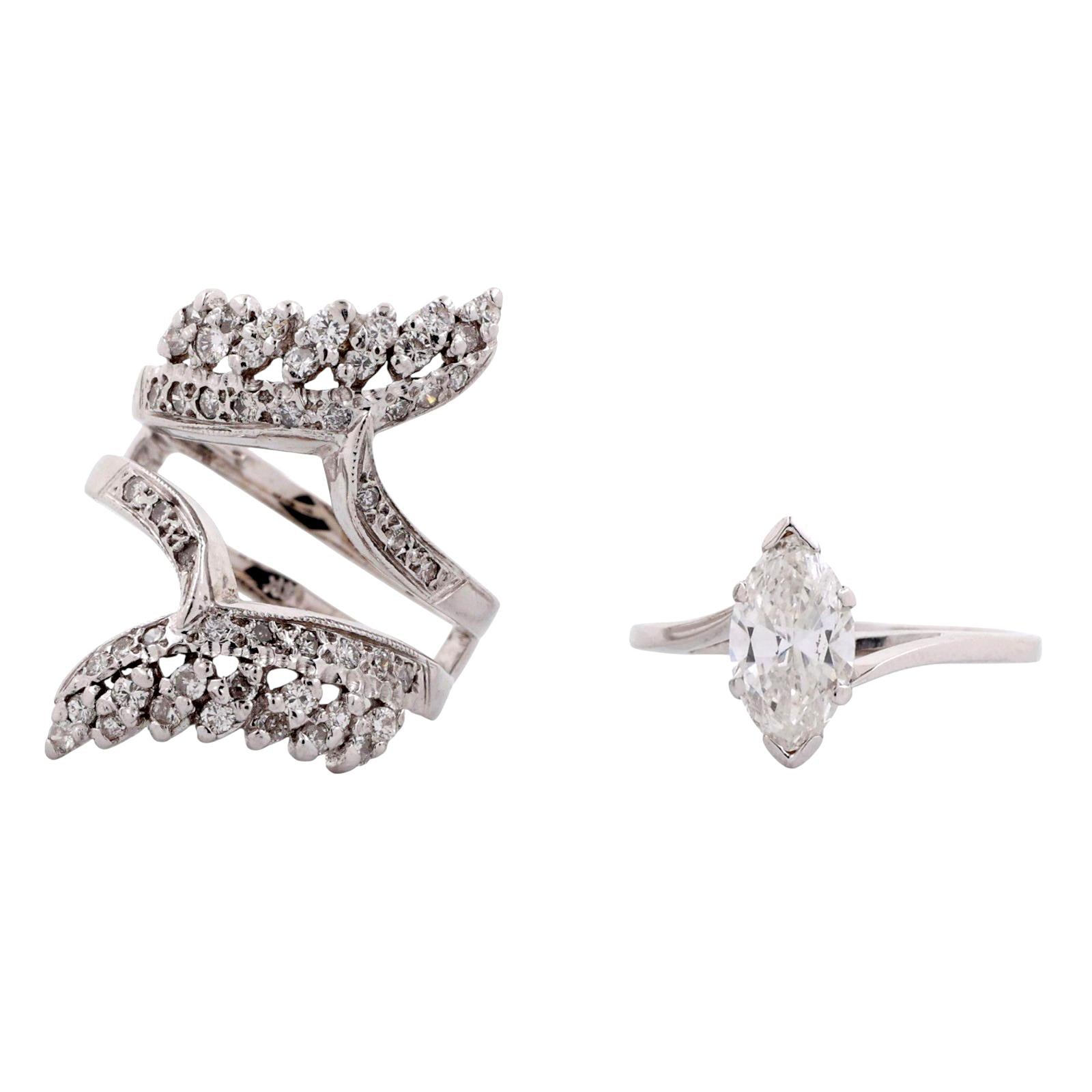 Marquise Solitaire Diamond Engagement Ring With Jacket 14K Gold 2.15 TW Size 6.5