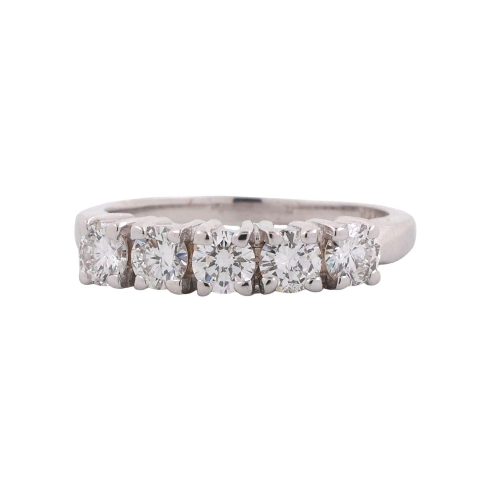 5-Stone Round Diamond Band Ring 14K White Gold 0.75 TW Ladies Estate Size 4.5