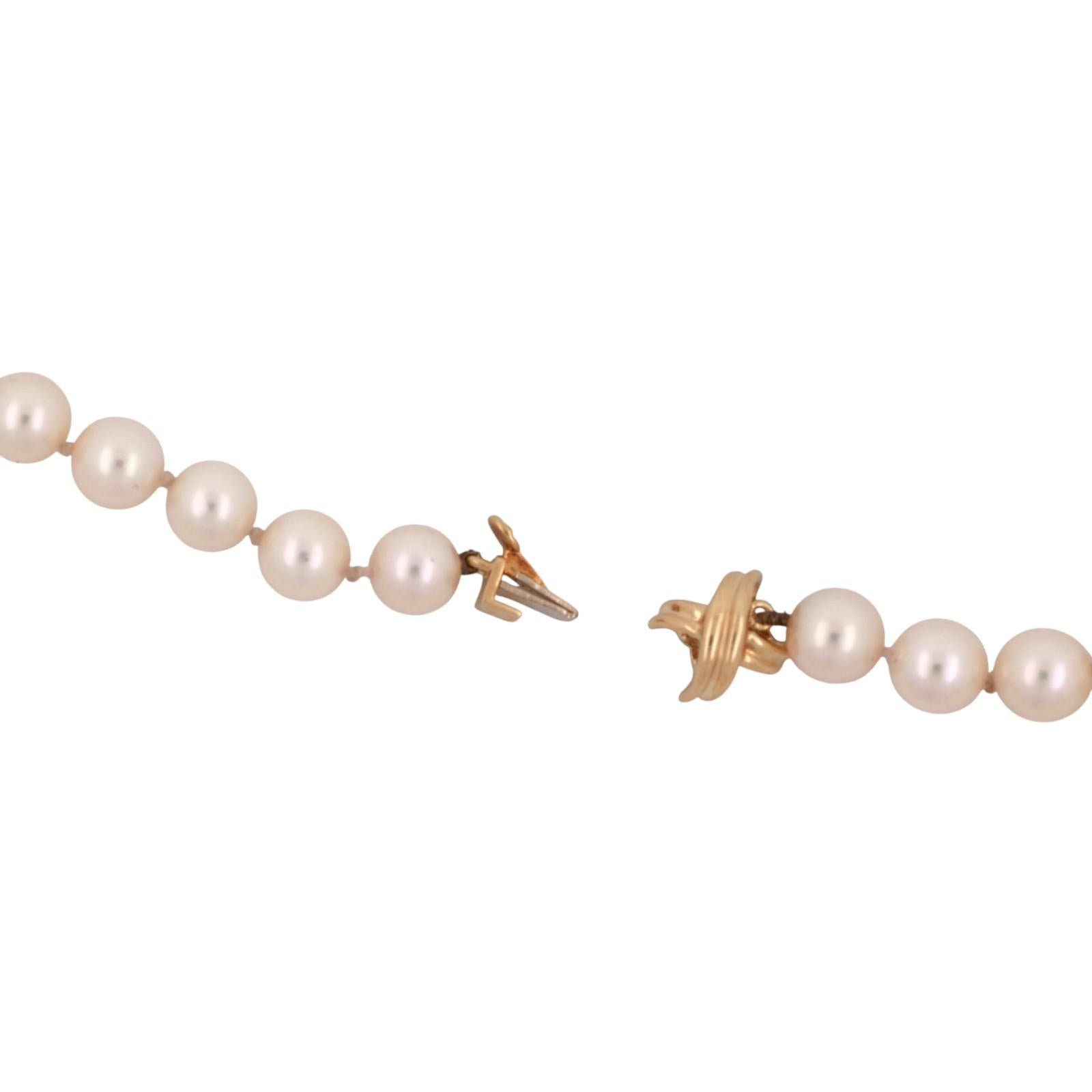 Tiffany & Co Cultured Akoya Pearl Necklace 18K Yellow Gold X Clasp 17.75” Ladies