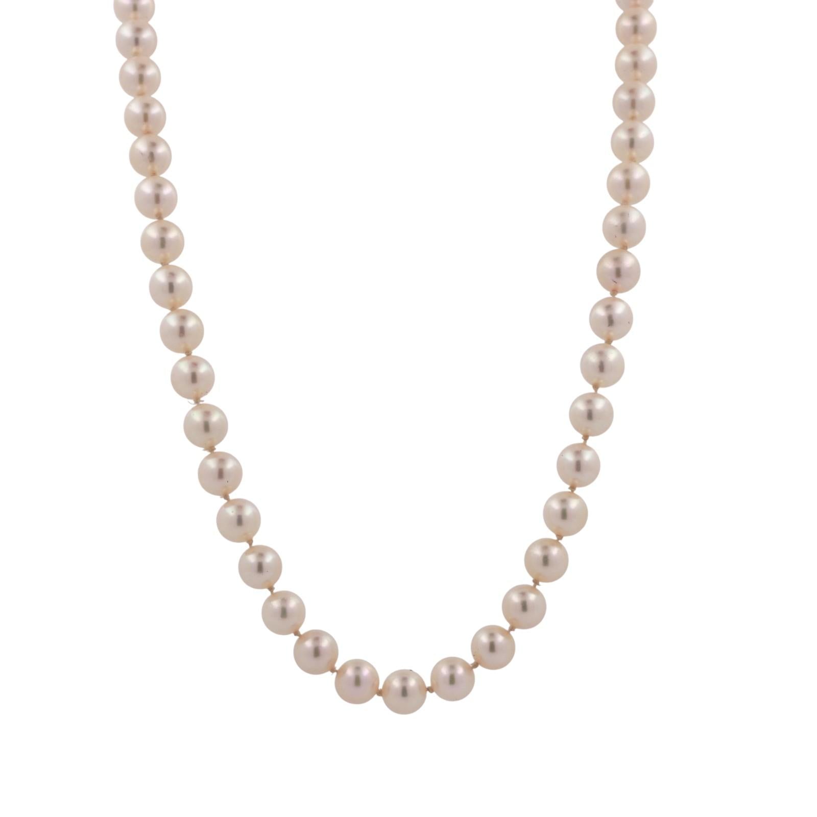 Tiffany & Co Cultured Akoya Pearl Necklace 18K Yellow Gold X Clasp 17.75” Ladies