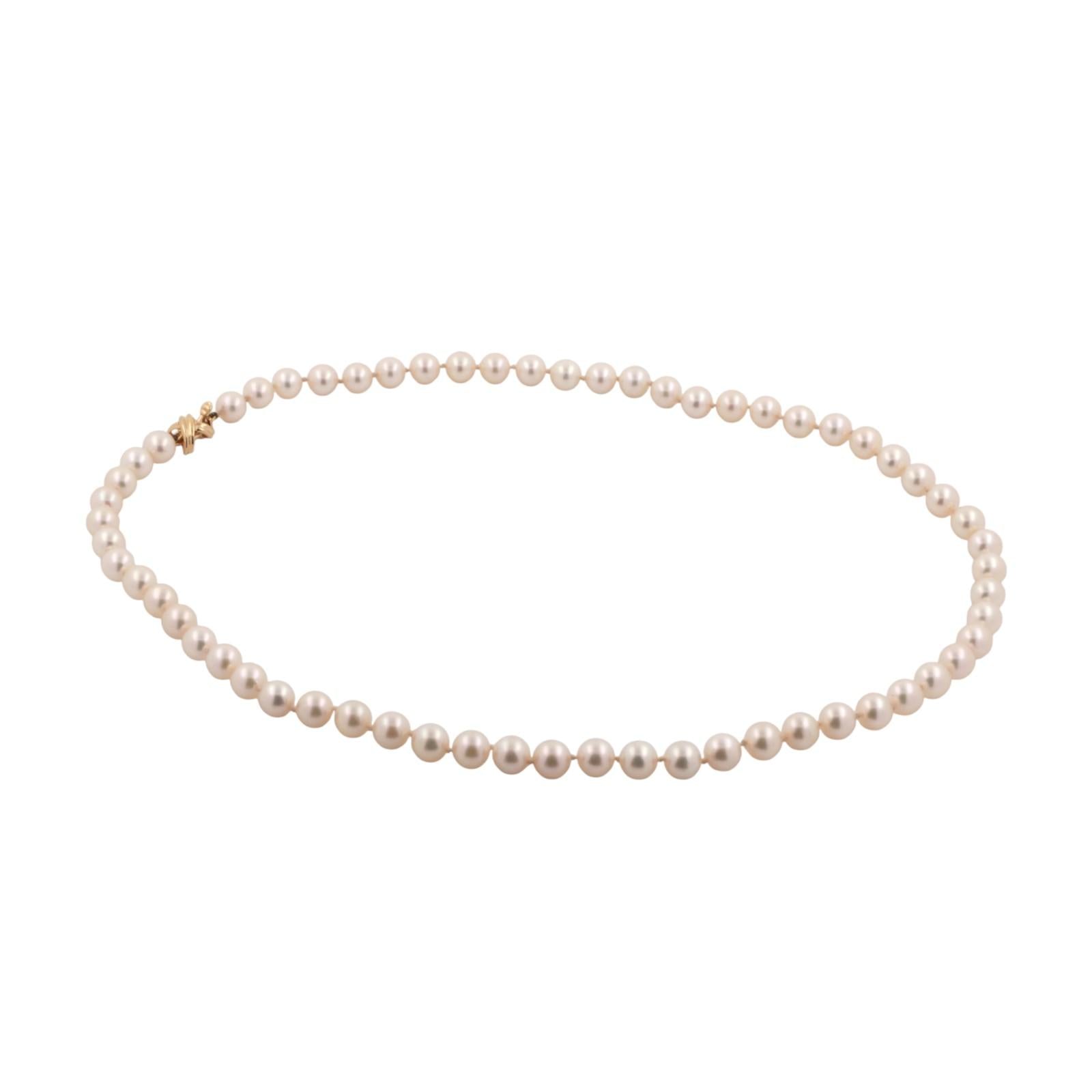 Tiffany & Co Cultured Akoya Pearl Necklace 18K Yellow Gold X Clasp 17.75” Ladies