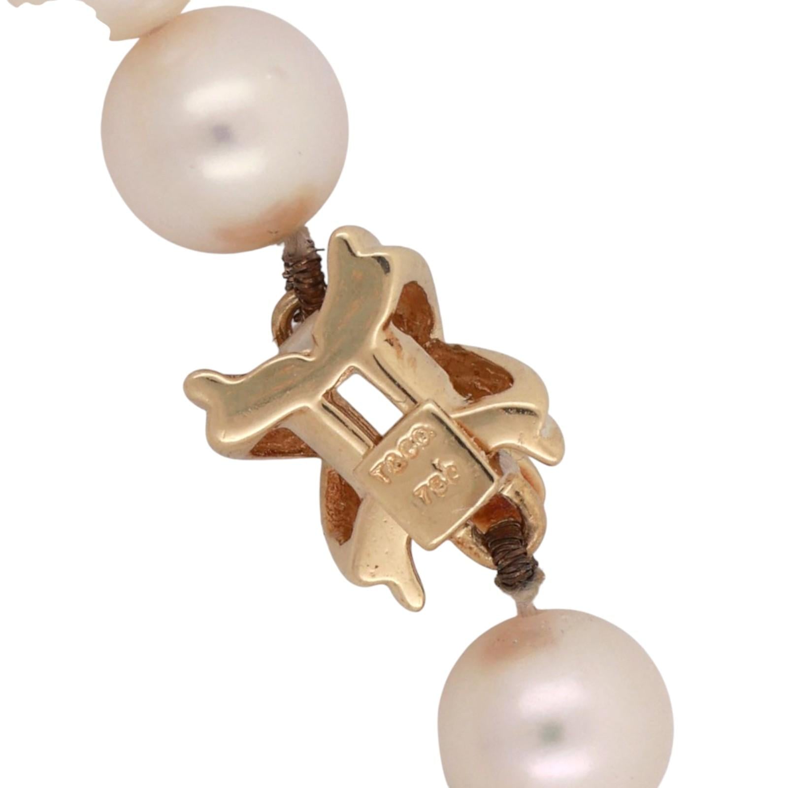 Tiffany & Co Cultured Akoya Pearl Necklace 18K Yellow Gold X Clasp 17.75” Ladies