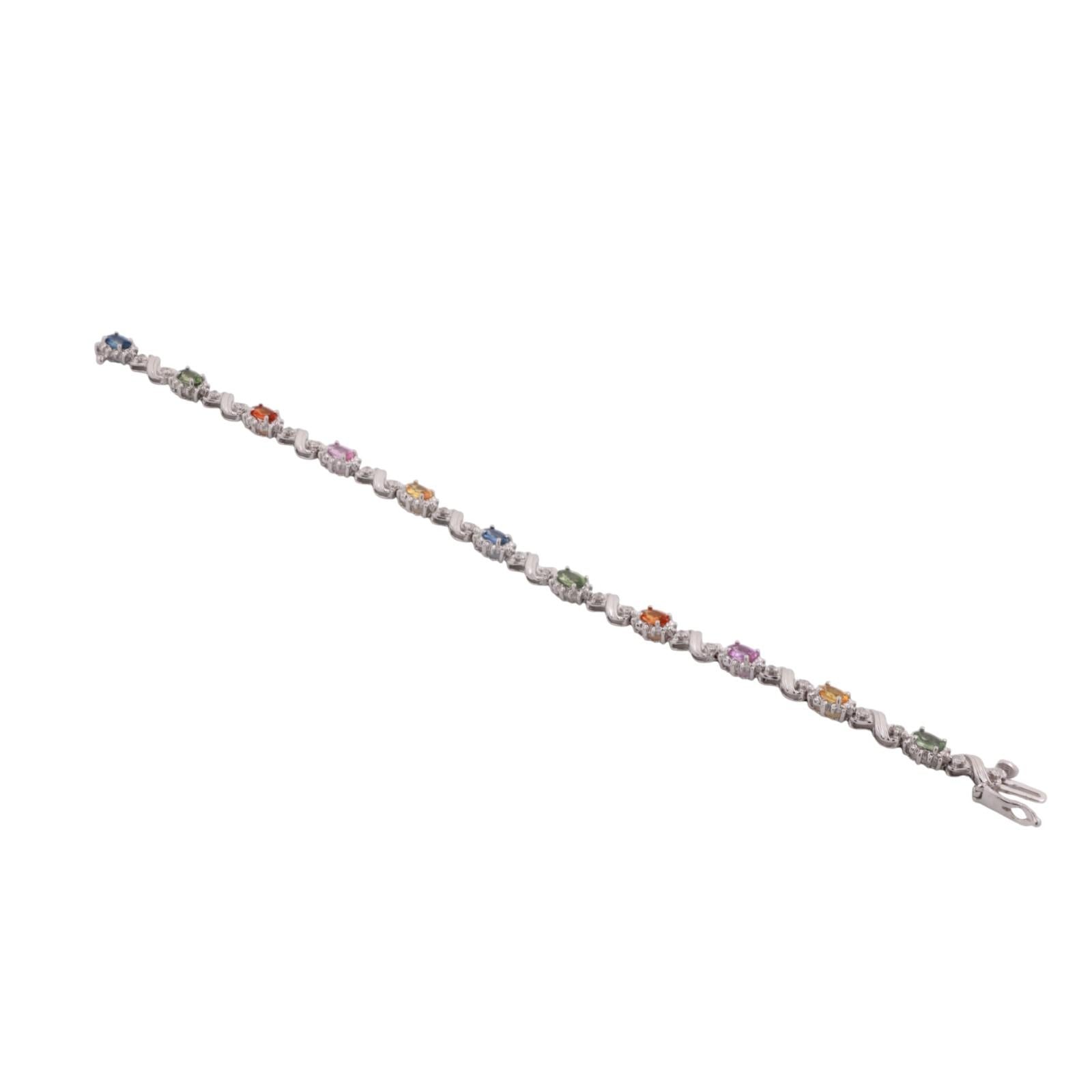 Multi Color Sapphire Diamond Bracelet 14K White Gold S Link 3.88 CTW 7"