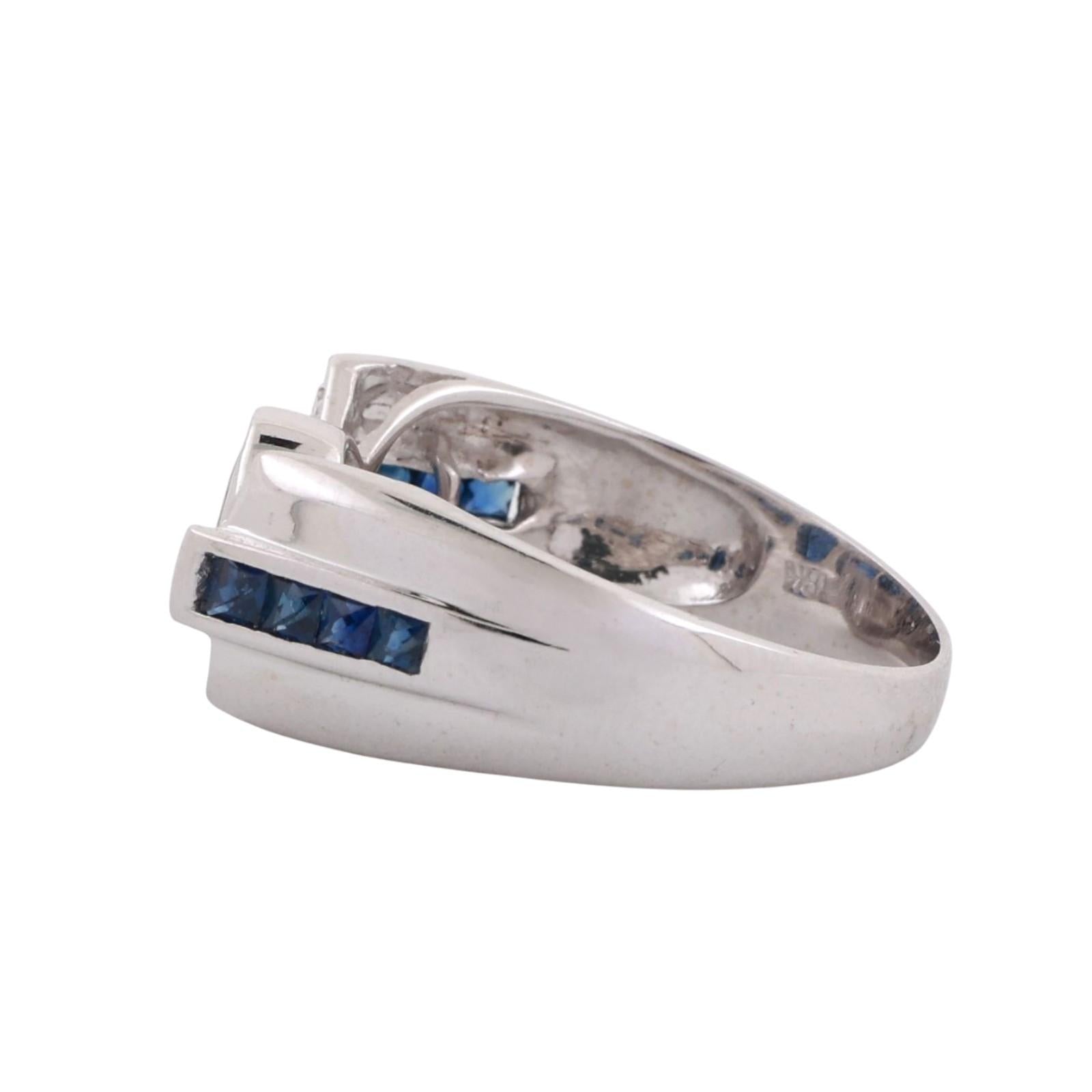 Blue Sapphire Diamond Bow Ring 18K White Gold 1.05 CTW Size 7.25 Ladies Estate