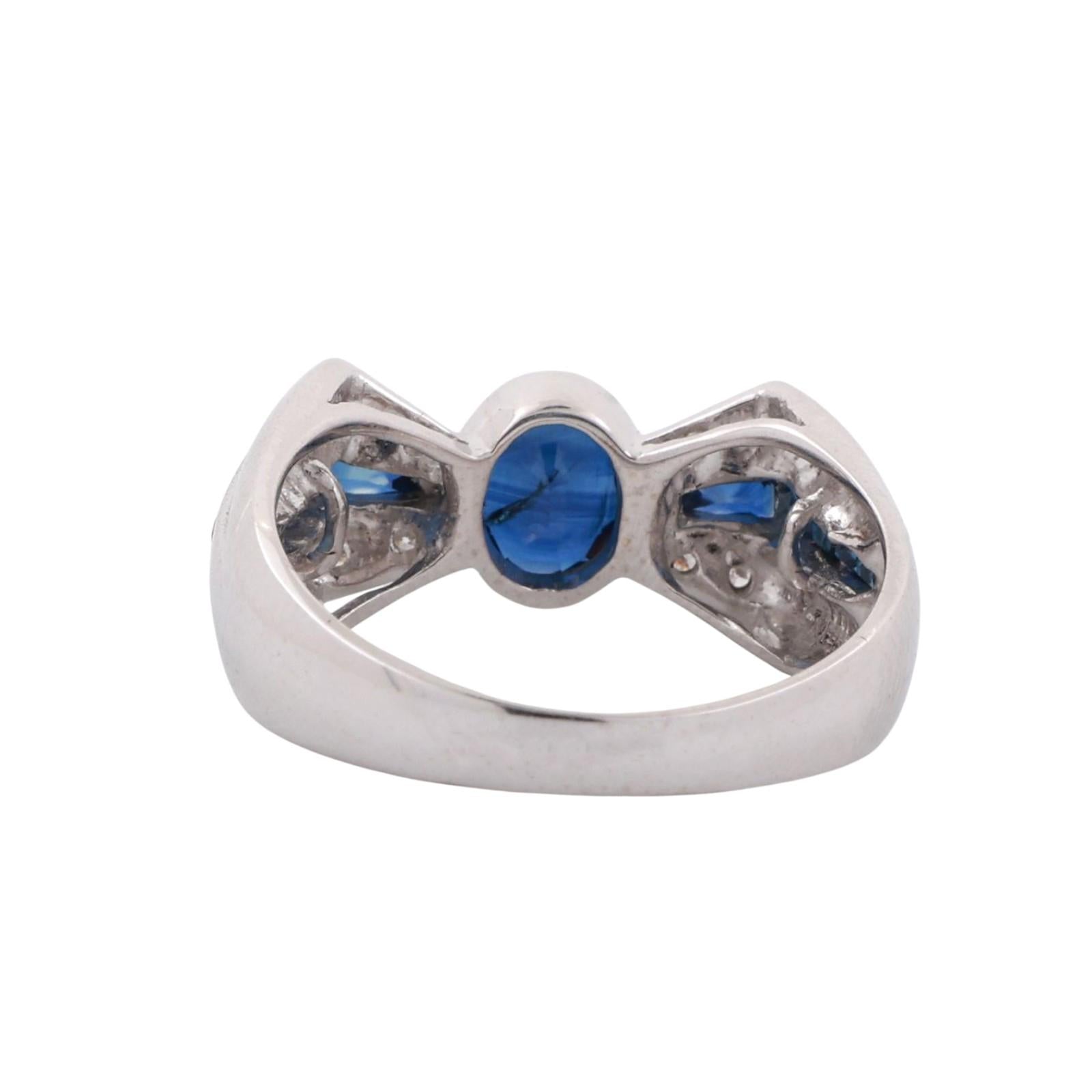 Blue Sapphire Diamond Bow Ring 18K White Gold 1.05 CTW Size 7.25 Ladies Estate