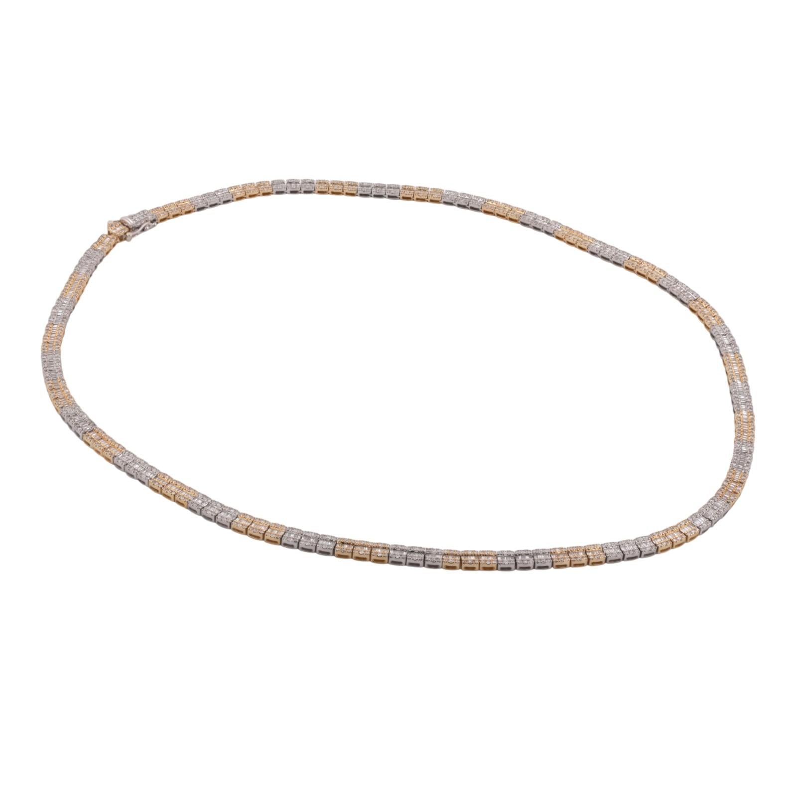 9.50 TW Diamond Tennis Necklace 10K Gold Round & Baguette Diamonds 22" Estate
