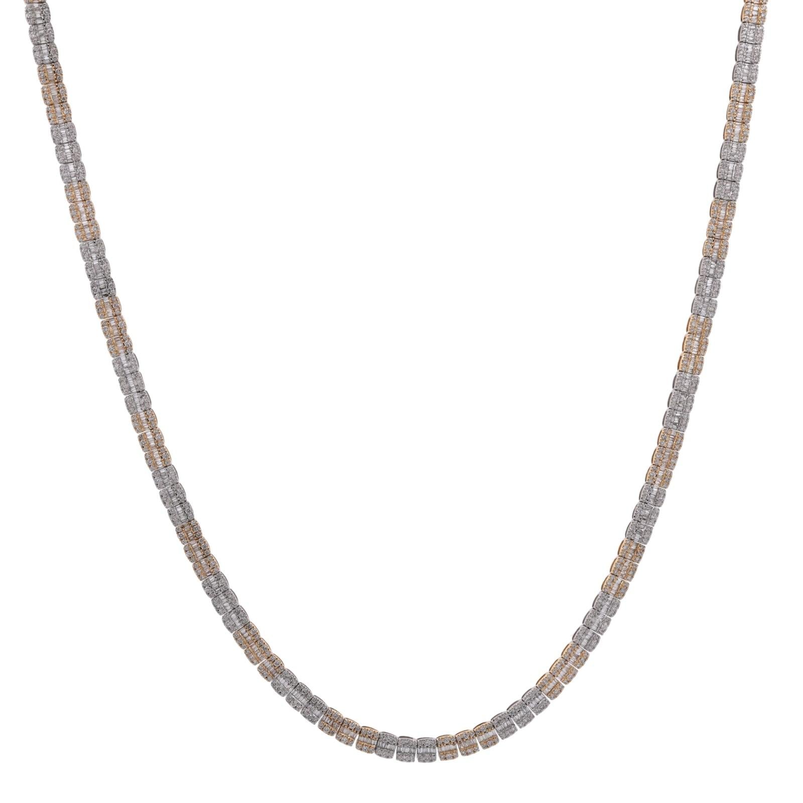 9.50 TW Diamond Tennis Necklace 10K Gold Round & Baguette Diamonds 22" Estate