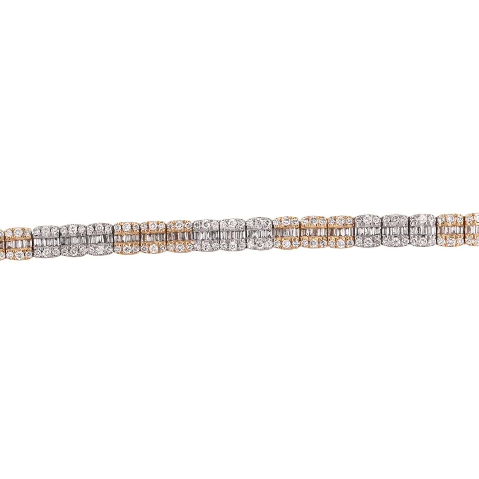 9.50 TW Diamond Tennis Necklace 10K Gold Round & Baguette Diamonds 22" Estate