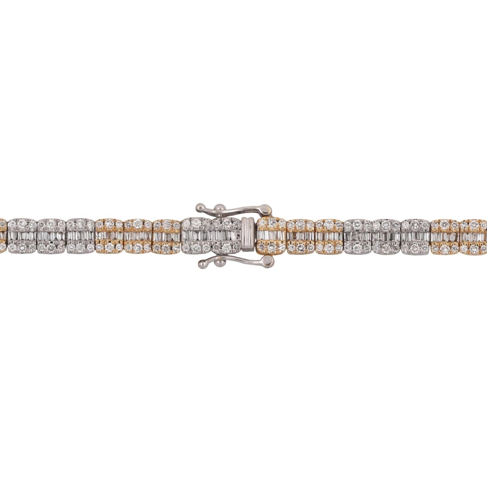 9.50 TW Diamond Tennis Necklace 10K Gold Round & Baguette Diamonds 22" Estate